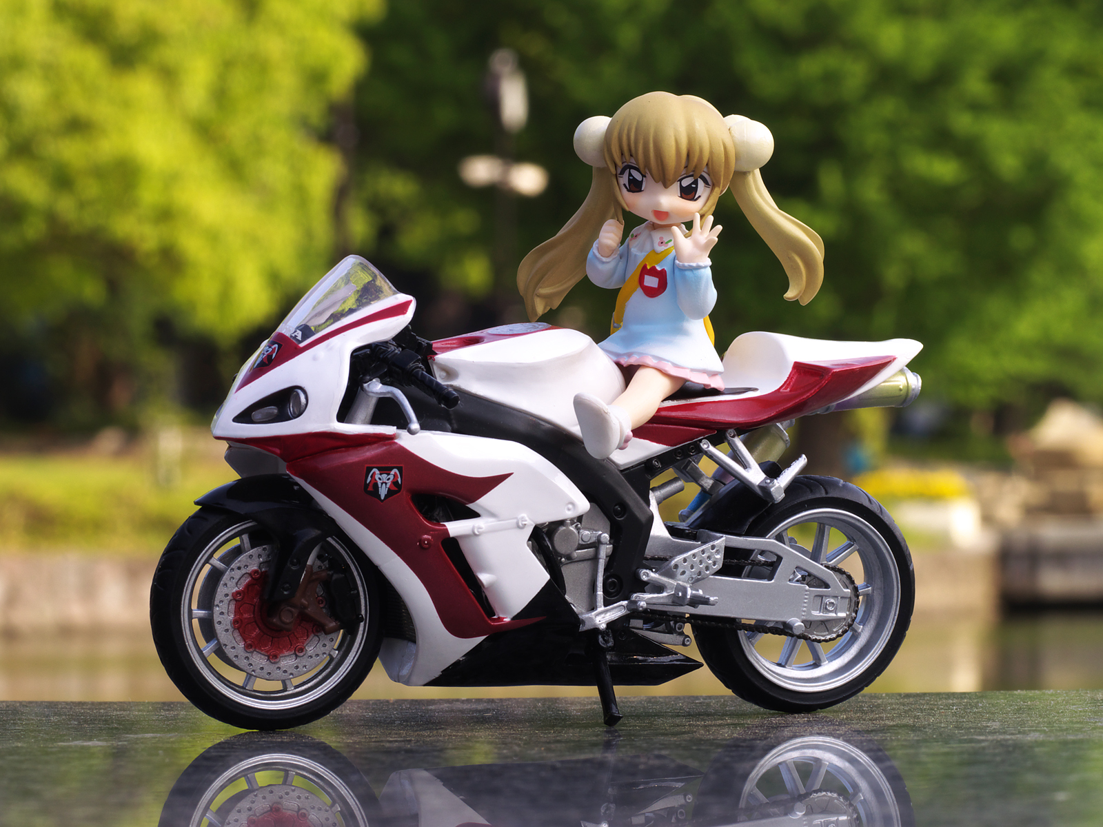 blonde_hair, brown_eyes, figure, kodomo_no_jikan, kokonoe_rin, loli, long_hair, motorcycle