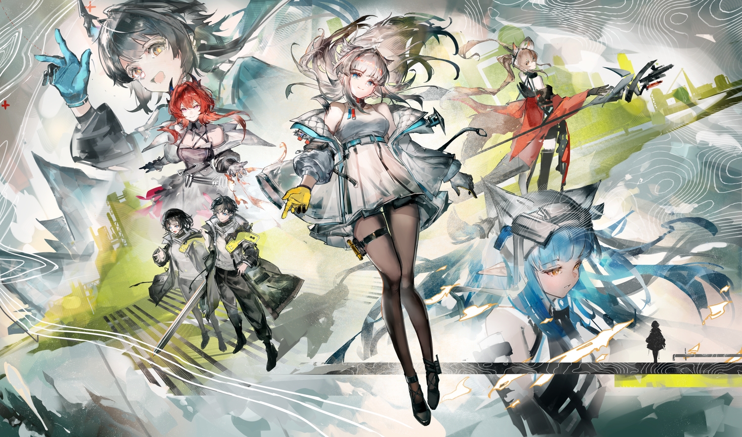 angelina_(arknights), aqua_hair, arknights, arknights:_endfield, black_hair, blue_eyes, brown_eyes, brown_hair