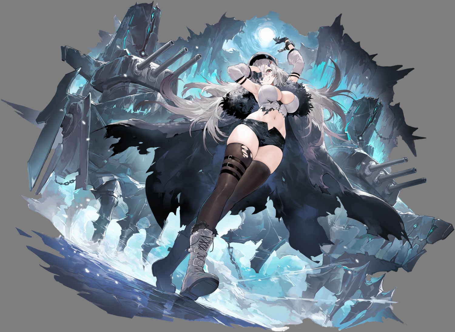 anthropomorphism, azur_lane, boots, breasts, cape, cleavage, gangut_(azur_lane), garter