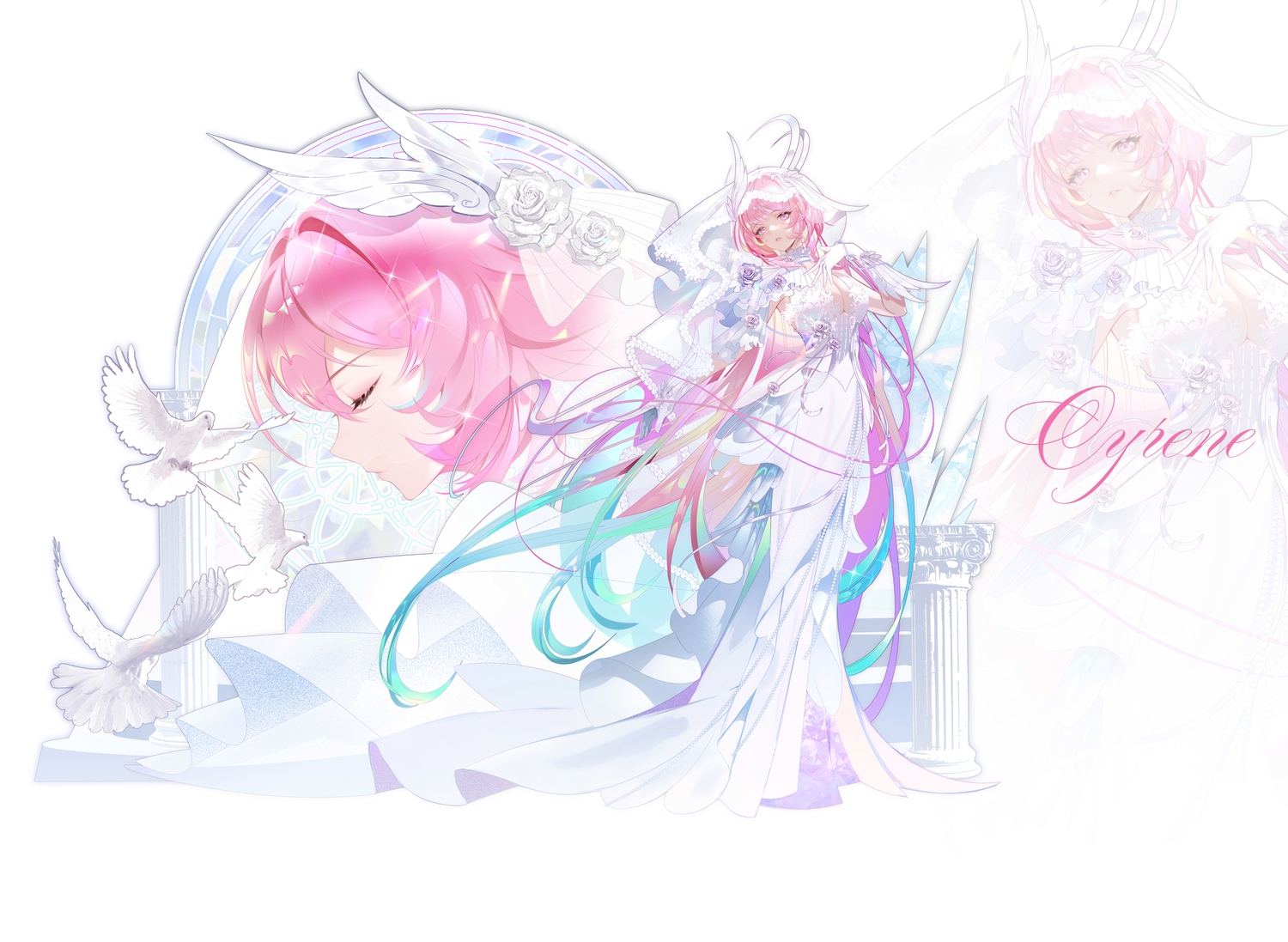 animal, bird, cyrene_(honkai:_star_rail), dress, elbow_gloves, gloves, honkai_(series), honkai:_star_rail