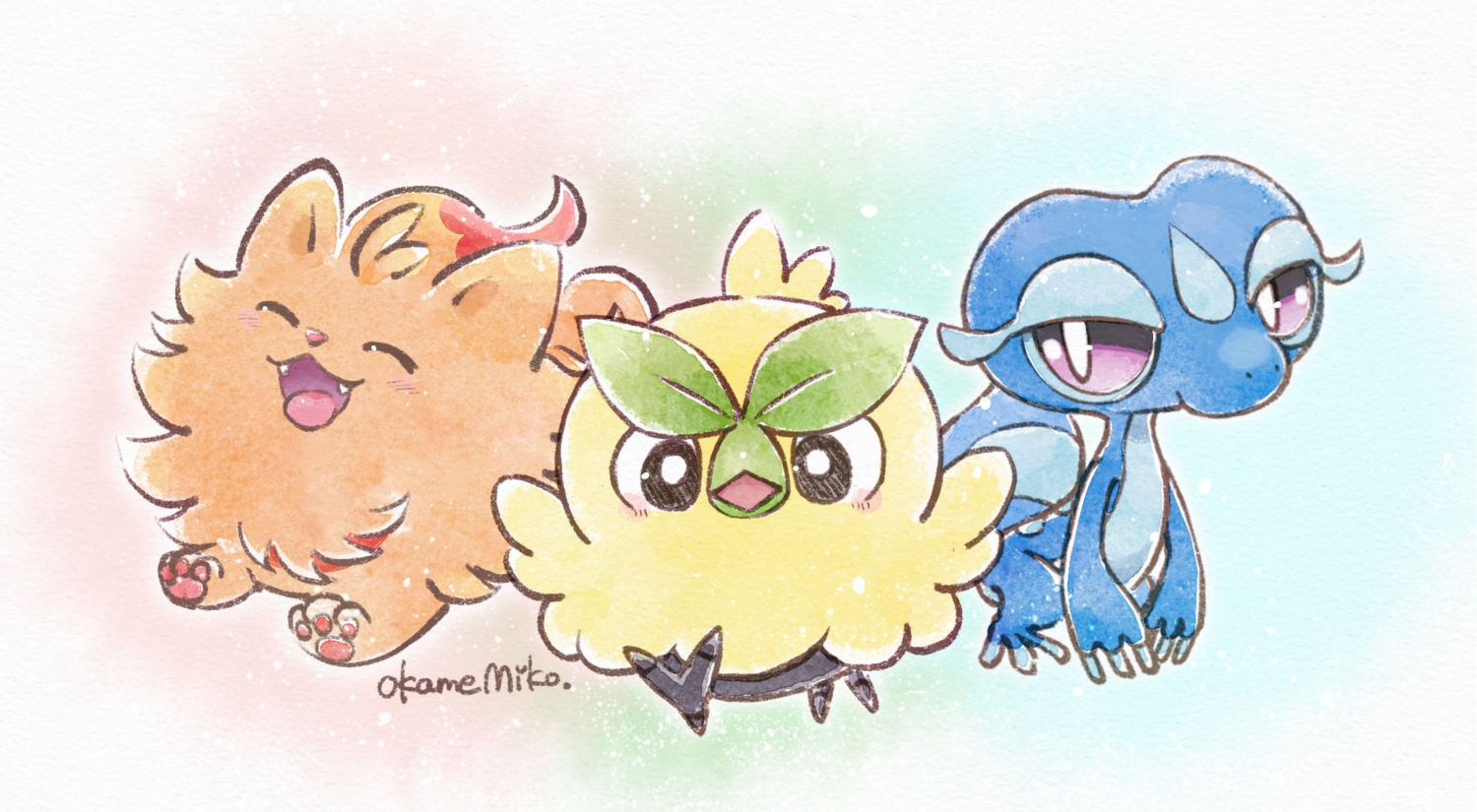 animal, bird, black_eyes, browt, cat_smile, dog, fang, gecqua