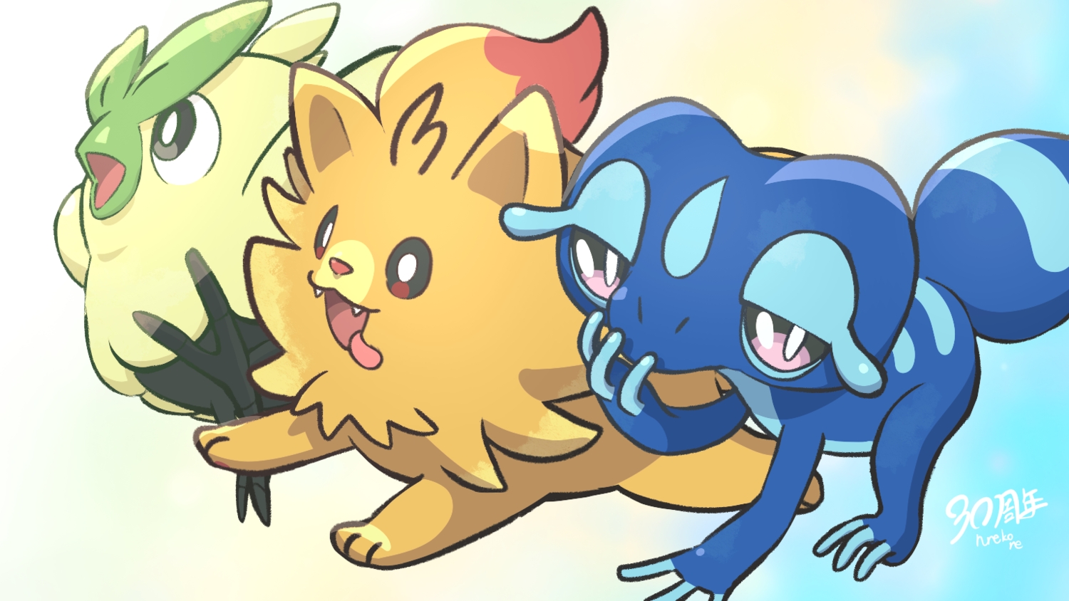 animal, bird, black_eyes, browt, cat_smile, dog, fang, fdft4787