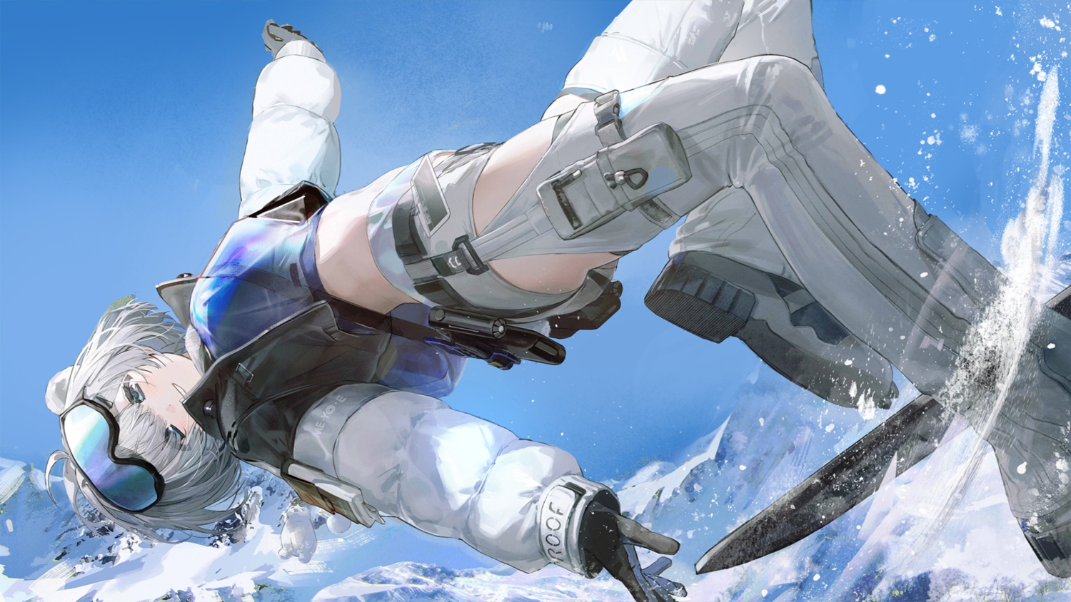 animal_ears, arknights, arknights:_endfield, aurora_(arknights), blue_eyes, blush, breasts, gloves