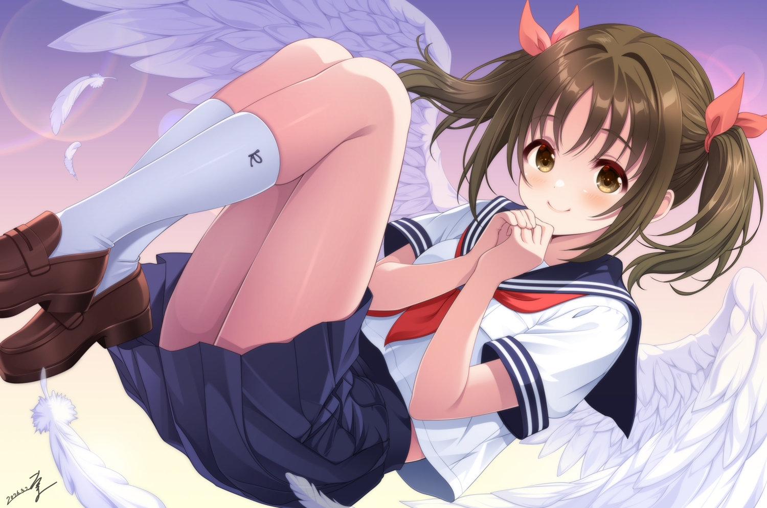 blush, brown_eyes, brown_hair, feathers, gradient, idolmaster, idolmaster_cinderella_girls, imai_kana