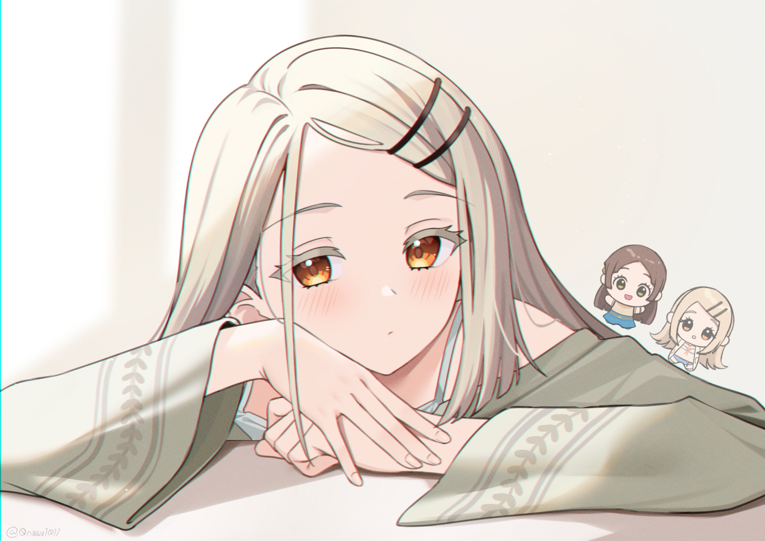 blush, brown_eyes, chibi, close, gakuen_idolmaster, gray_hair, idolmaster, kuramoto_china
