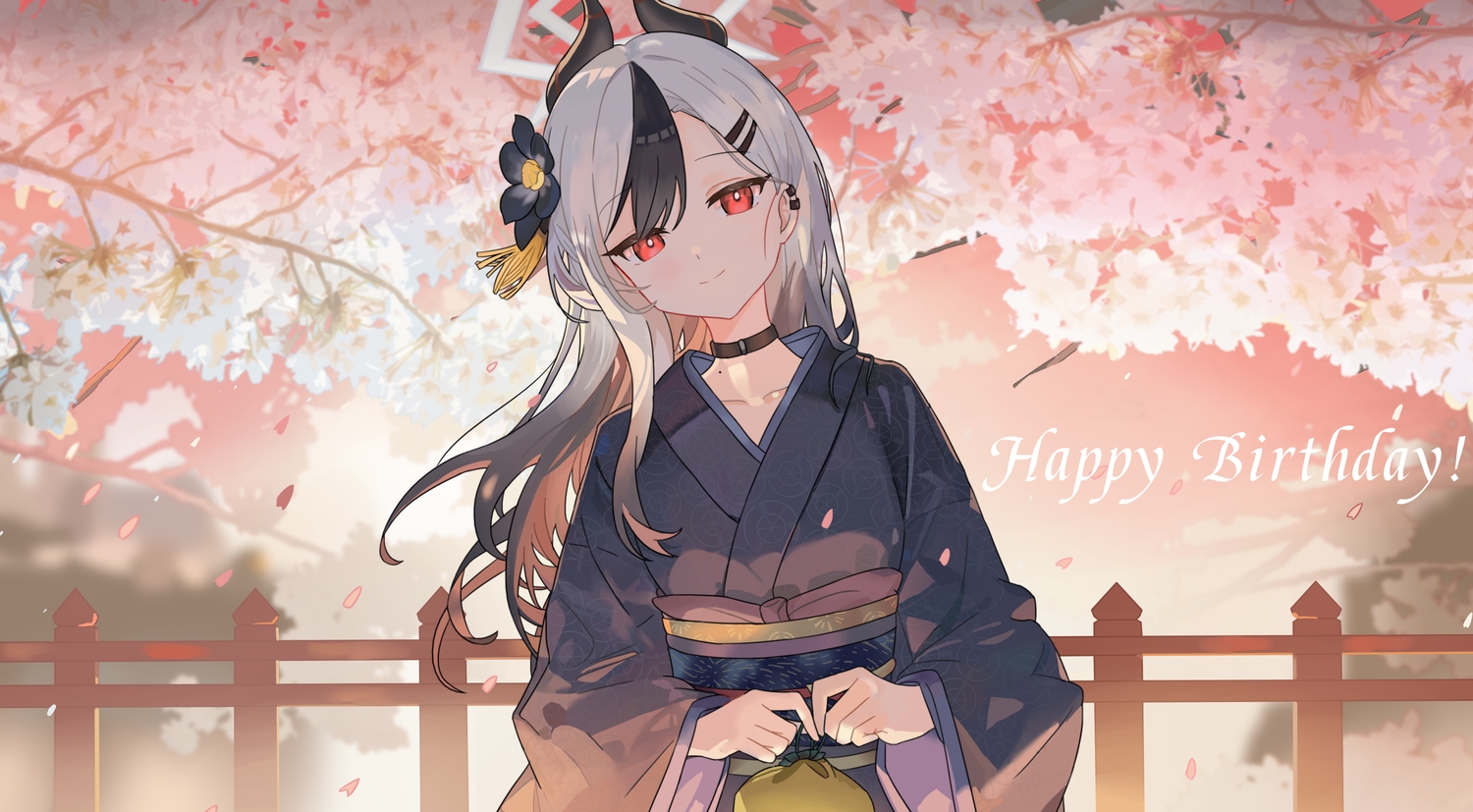 ankry, blue_archive, cherry_blossoms, close, collar, flowers, gray_hair, halo