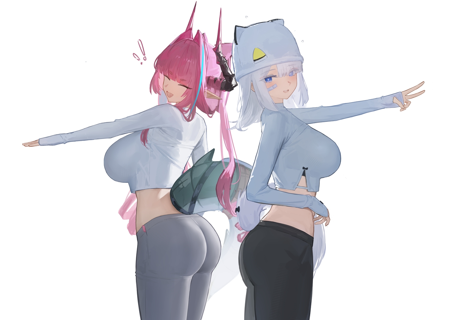 2girls, arknights, arknights:_endfield, ass, blue_eyes, bow, ciexbiet, estella_(arknights)