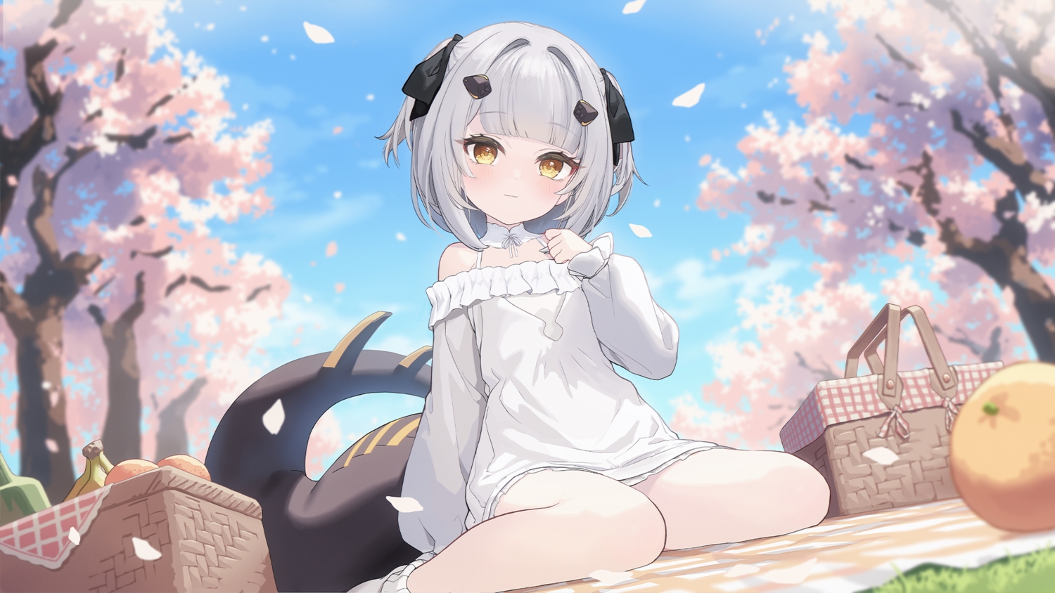 azur_lane, blush, bow, choker, clouds, dress, explorer_(azur_lane), flat_chest