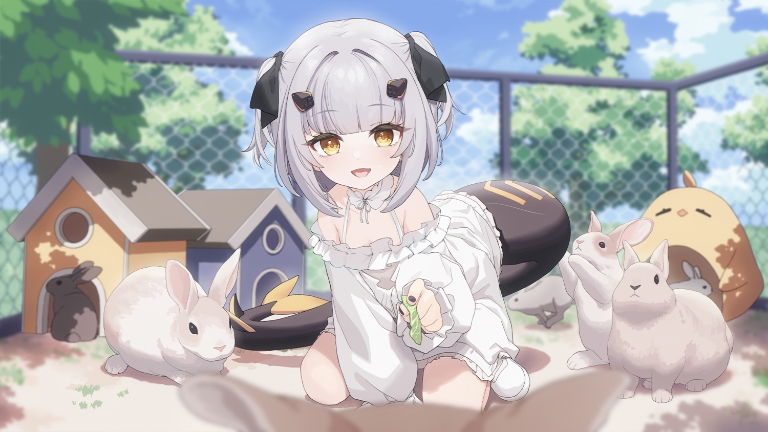 aliasing, animal, azur_lane, bird, clouds, dress, explorer_(azur_lane), game_cg
