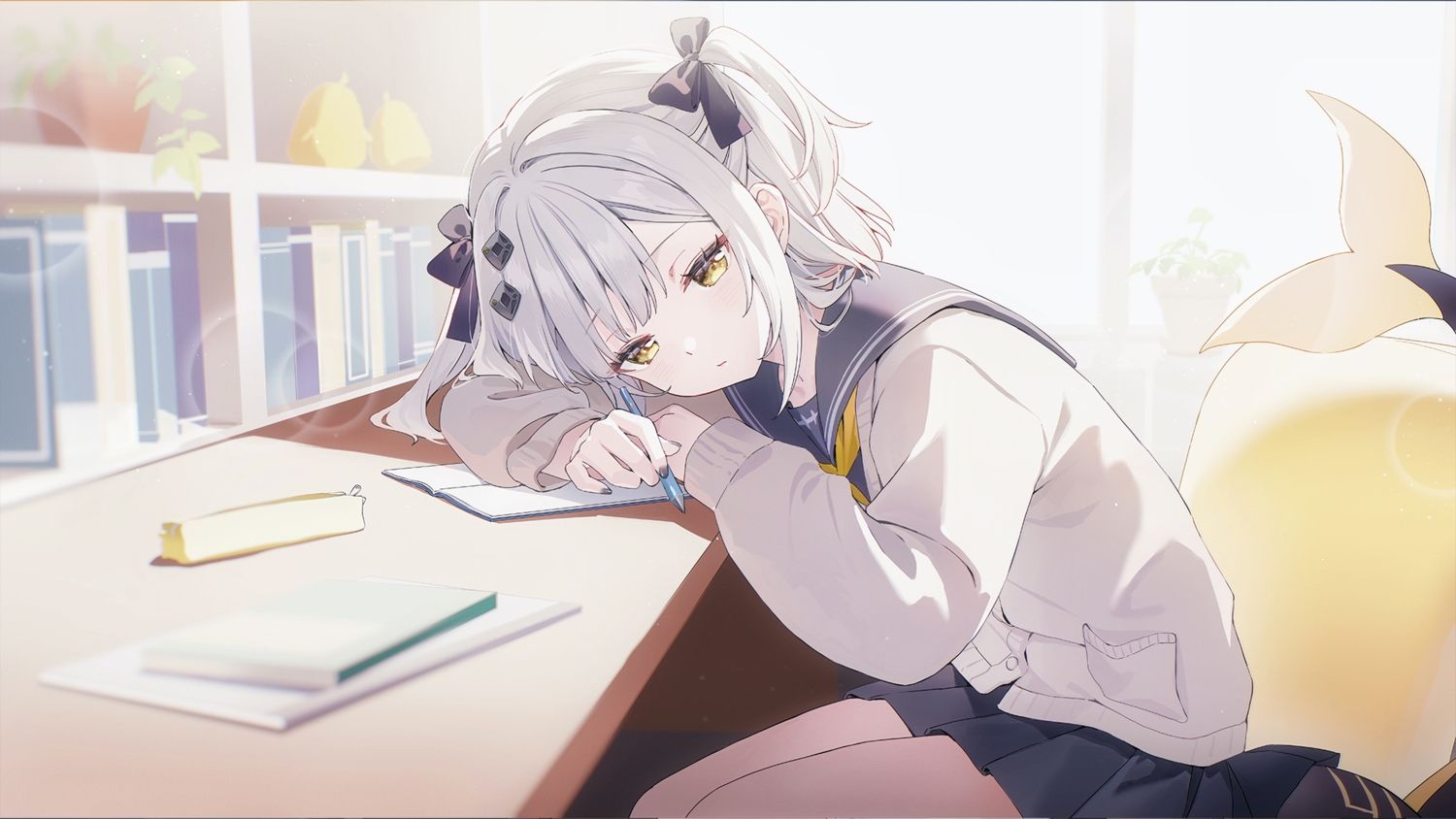 aliasing, animal, azur_lane, bird, blush, book, bow, explorer_(azur_lane)