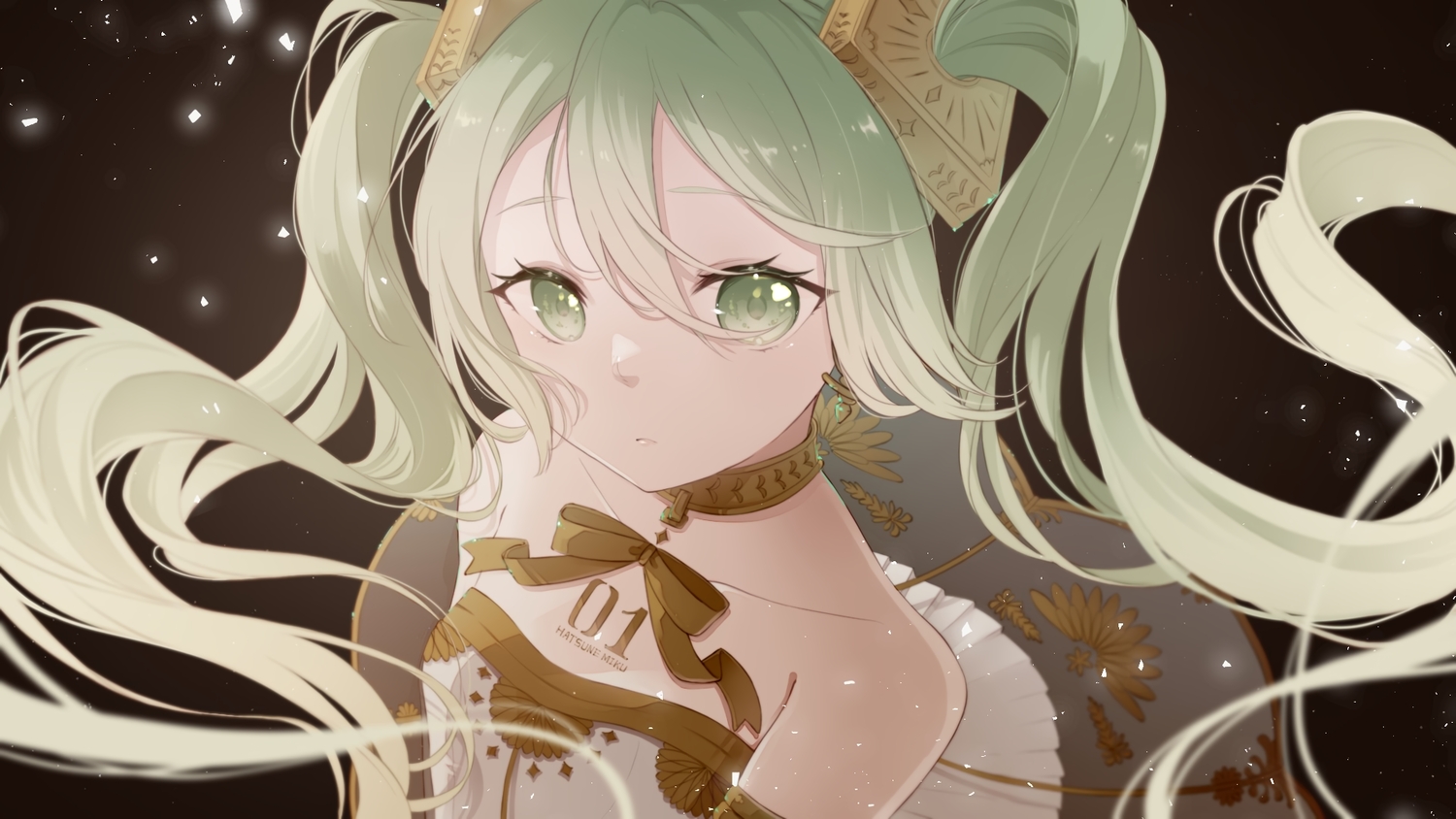 bow, choker, close, dress, green_eyes, green_hair, hatsune_miku, long_hair
