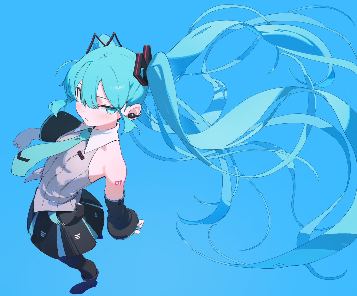 aqua_eyes, aqua_hair, blue, blush, boots, cat_smile, hatsune_miku, headphones