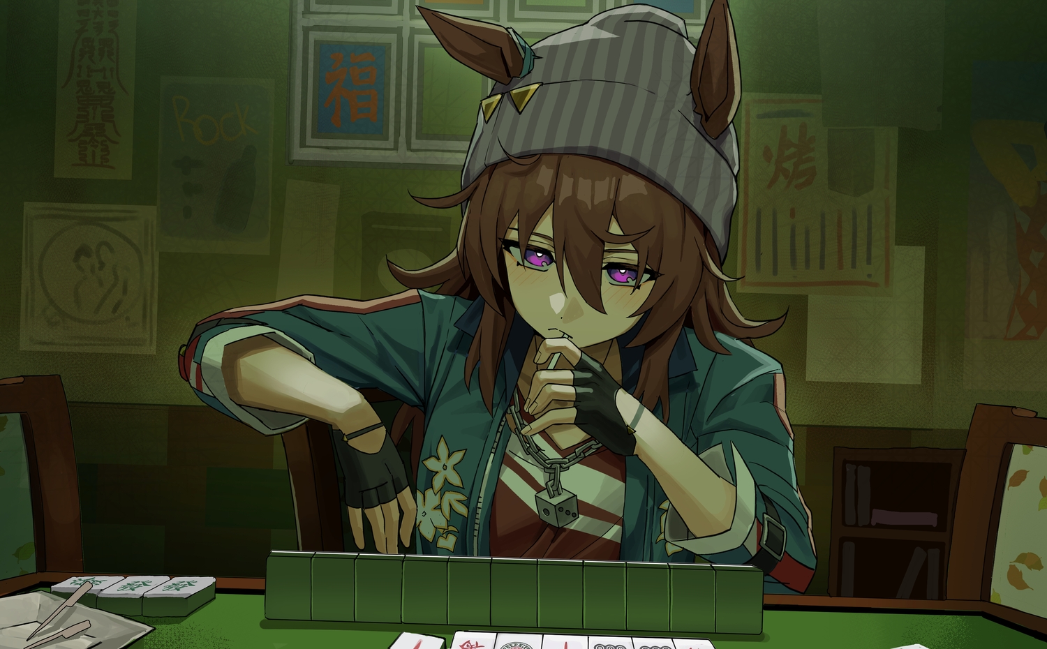 animal_ears, anthropomorphism, brown_hair, candy, close, franz2543, gloves, hat