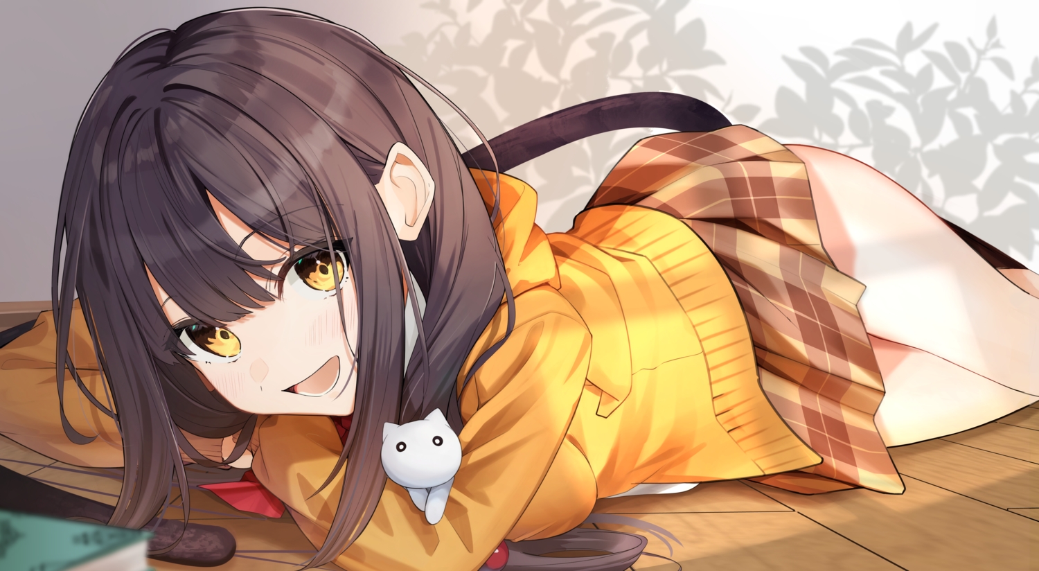 asakura_karen_(heaven_burns_red), book, brown_hair, chroemaguro, close, heaven_burns_red, hood, long_hair