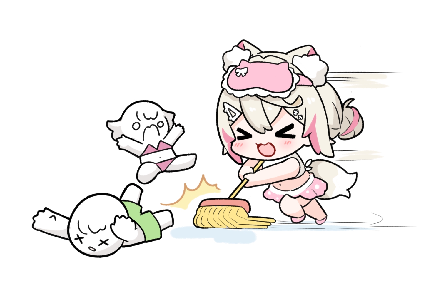 animal_ears, bikini, blonde_hair, blush, cat_smile, chibi, doggirl, hololive