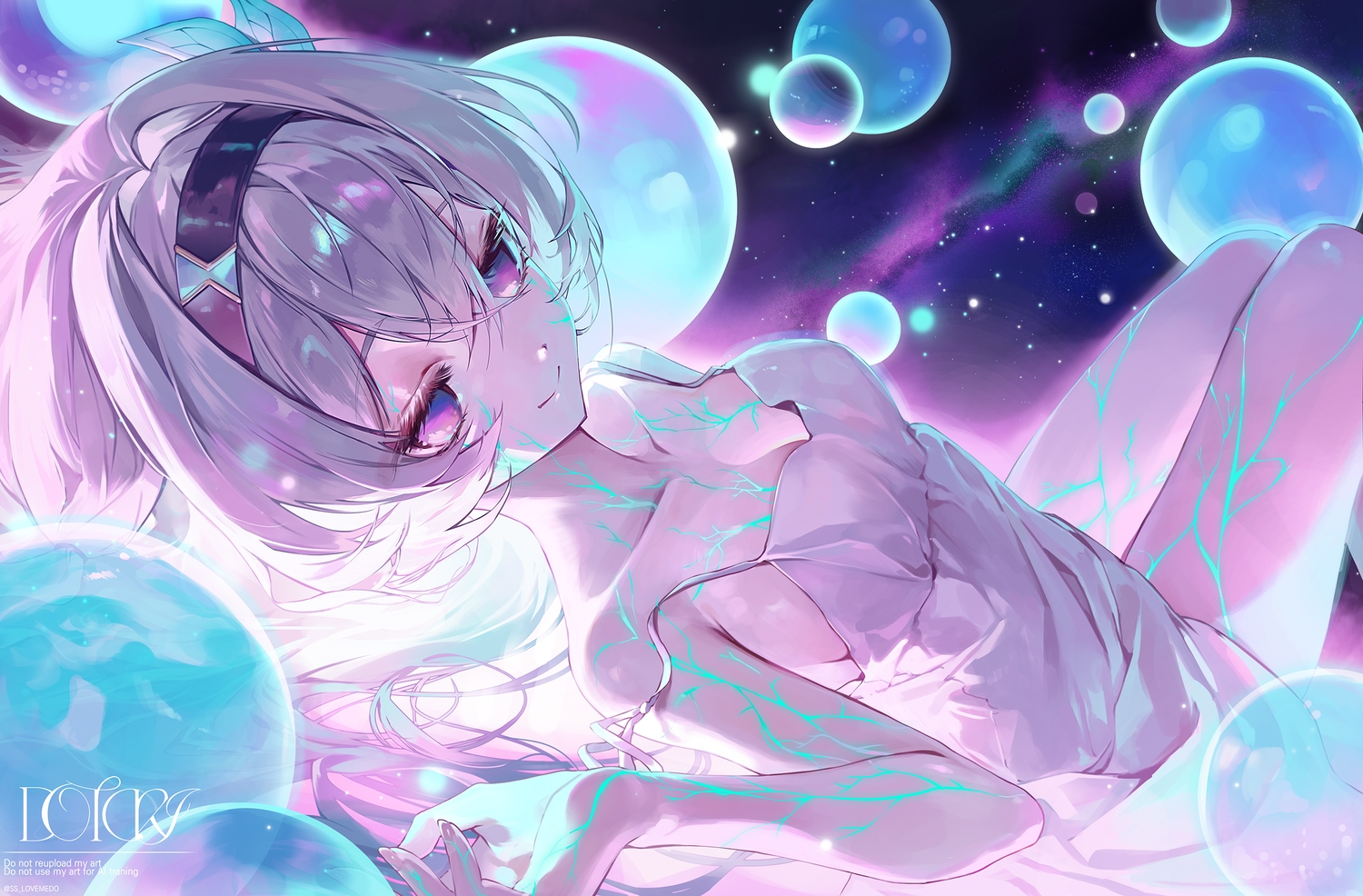breasts, cleavage, dotori_(seulseul), dress, firefly_(honkai:_star_rail), gray_hair, headband, honkai_(series)