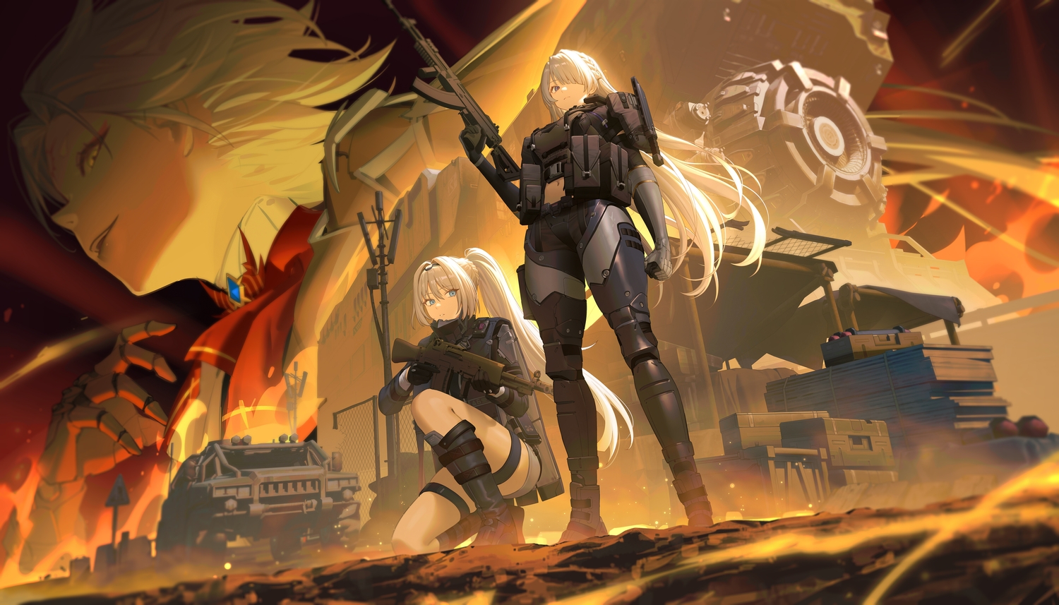 3d, 95_(jiuwujiang), ak15_(girls_frontline), alva_(girls_frontline_2), an94_(girls_frontline), blue_eyes, car, combat_vehicle