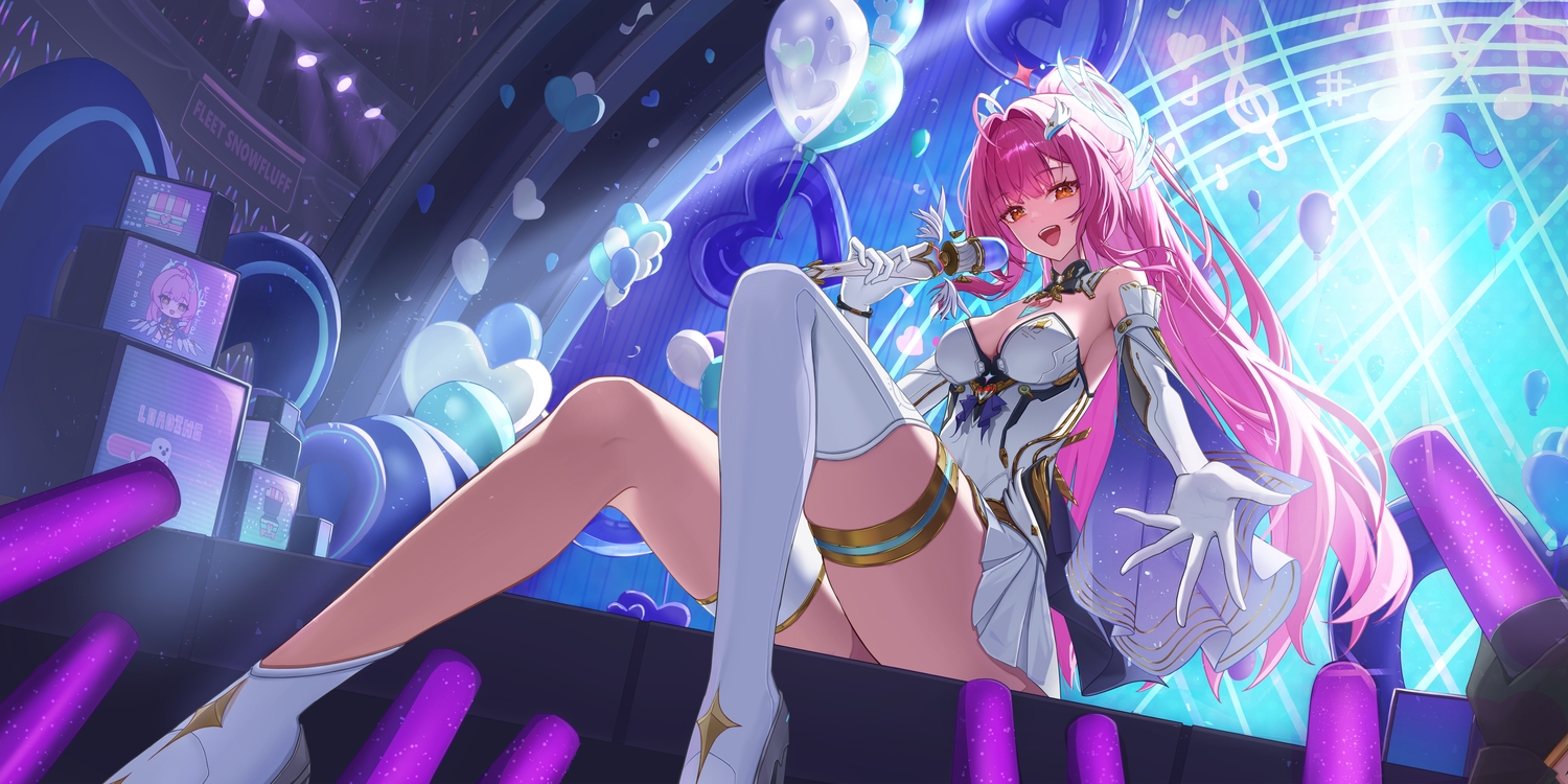 aemeath_(wuthering_waves), blush, boots, breasts, cleavage, dress, elbow_gloves, garter