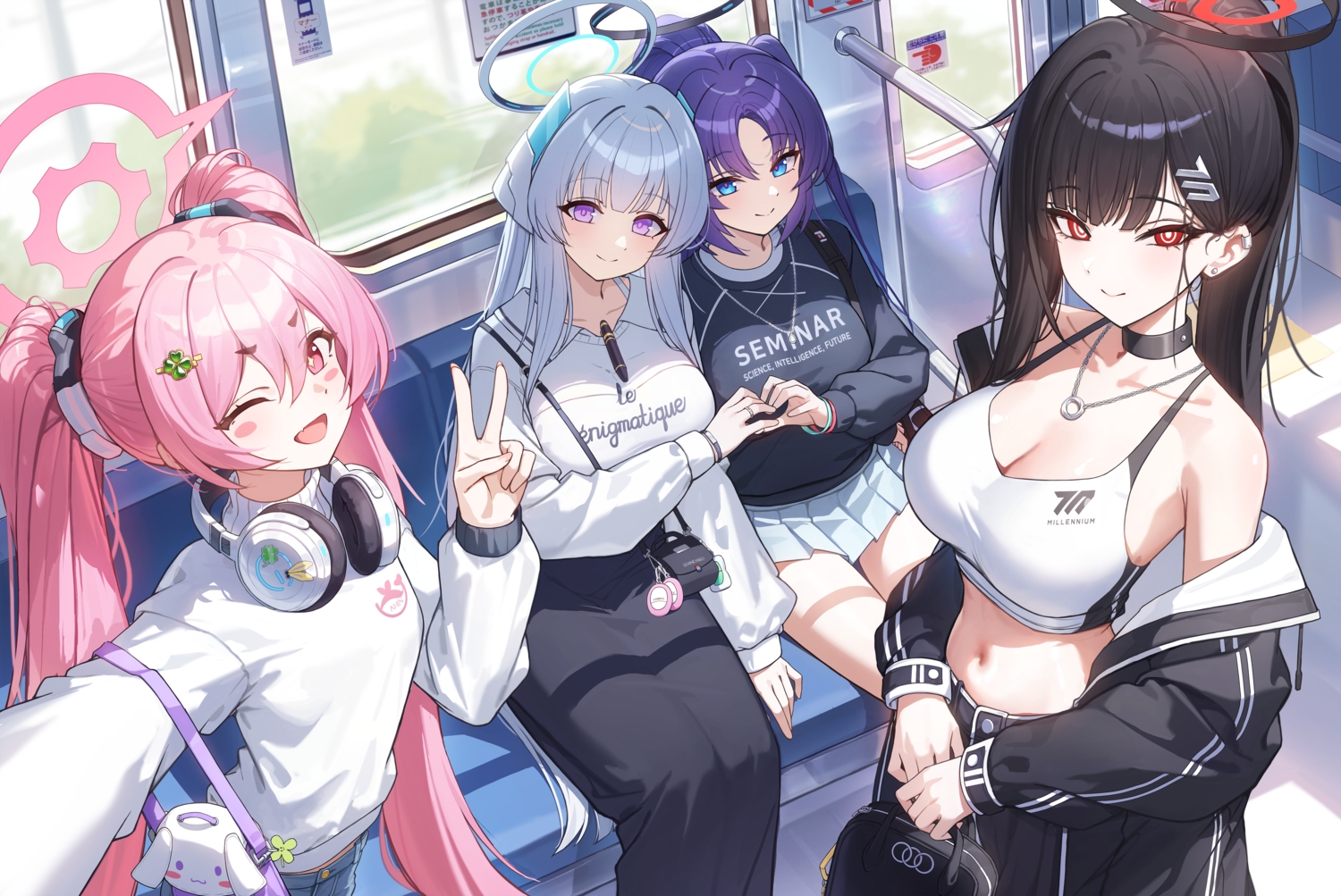 black_hair, blue_archive, blush, breasts, choker, cleavage, esseppd, gray_hair