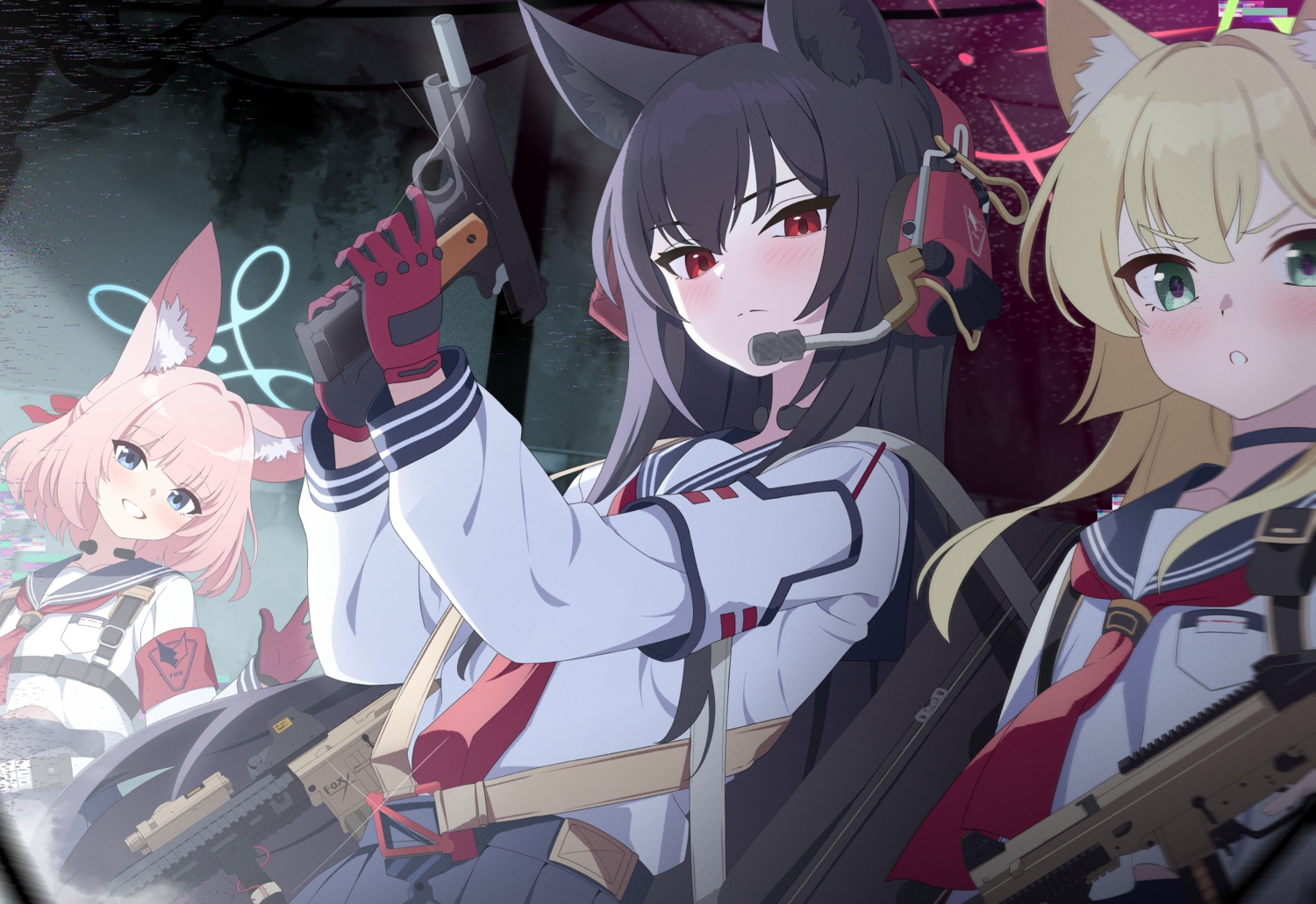 animal_ears, black_hair, blonde_hair, blue_archive, blue_eyes, blush, cropped, foxgirl