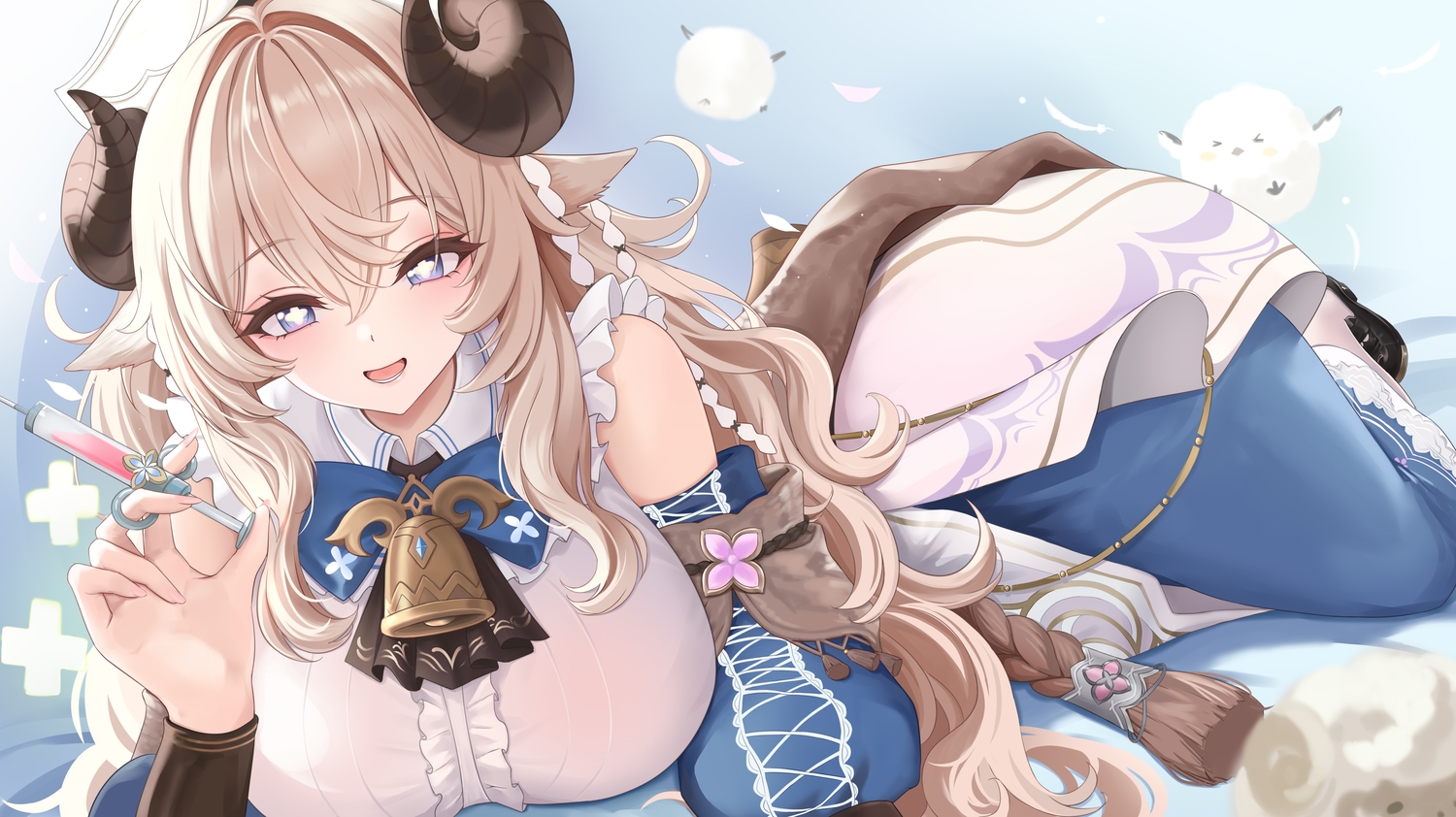 anais_(azur_promilia), animal, animal_ears, azur_promilia, bell, bird, blonde_hair, blue_eyes
