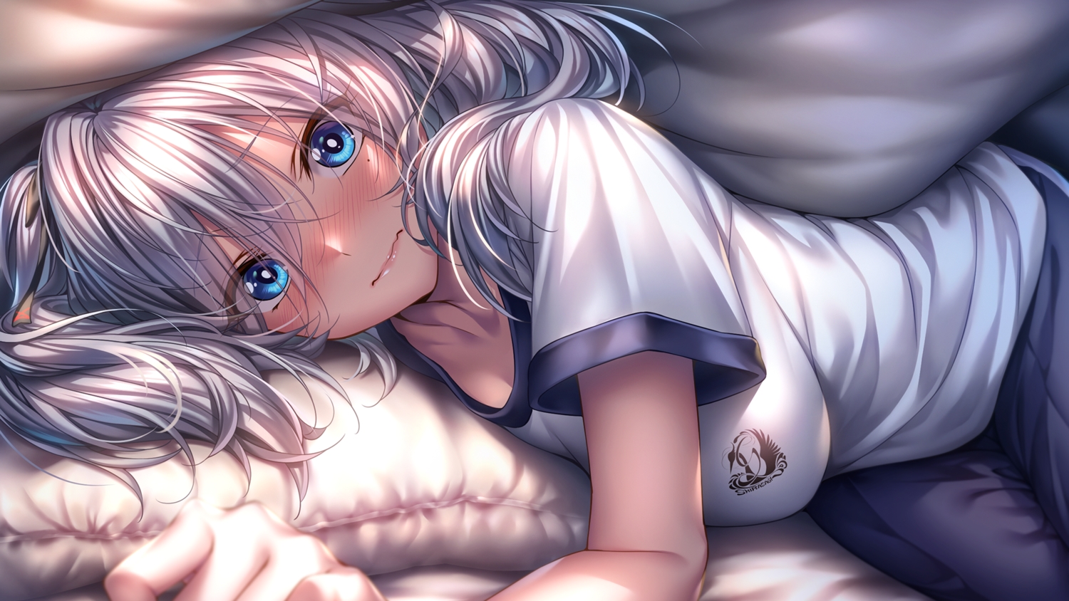 amakano_2, amakano_2+, aqua_eyes, azarashi_soft, bed, blush, close, fang