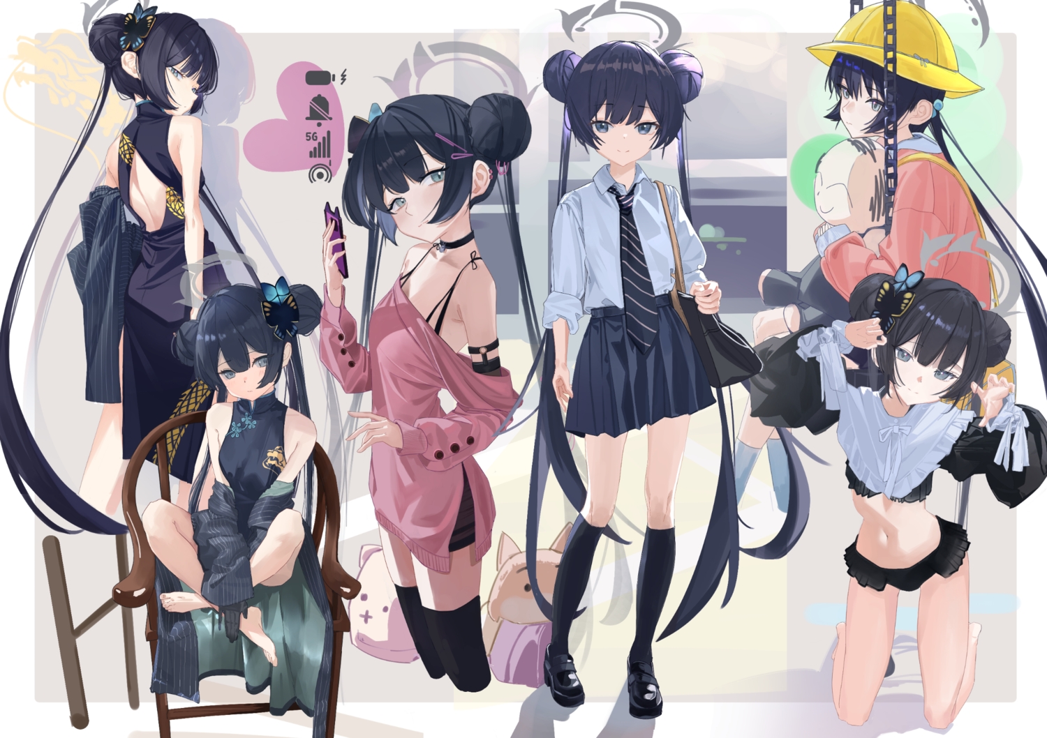 barefoot, black_hair, blue_archive, chinese_clothes, chinese_dress, choker, cosplay, daishu_yuzishi