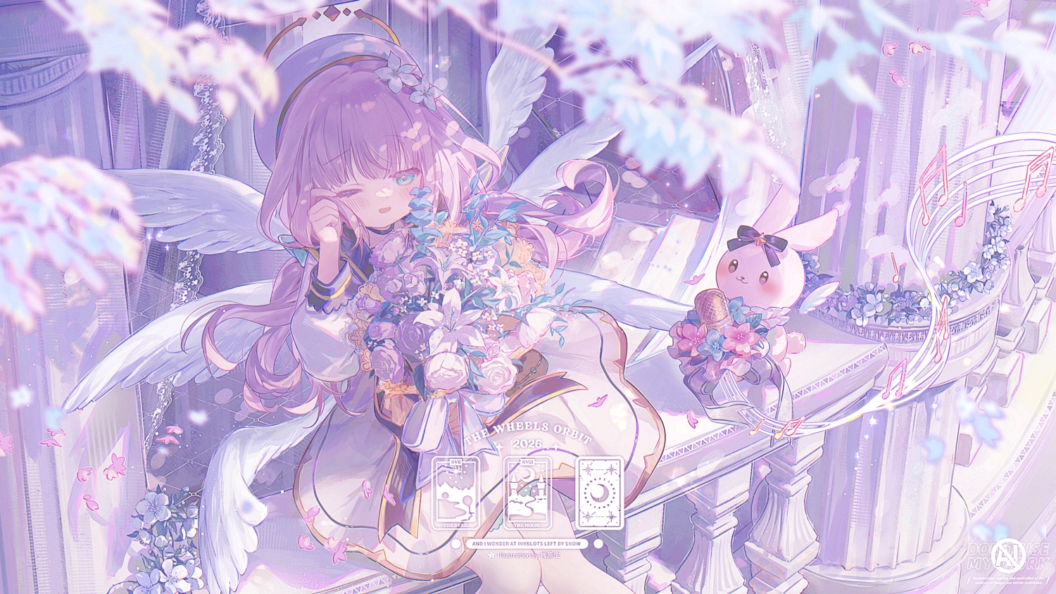 angel, aqua_eyes, blush, bow, bunny, choker, dress, flowers