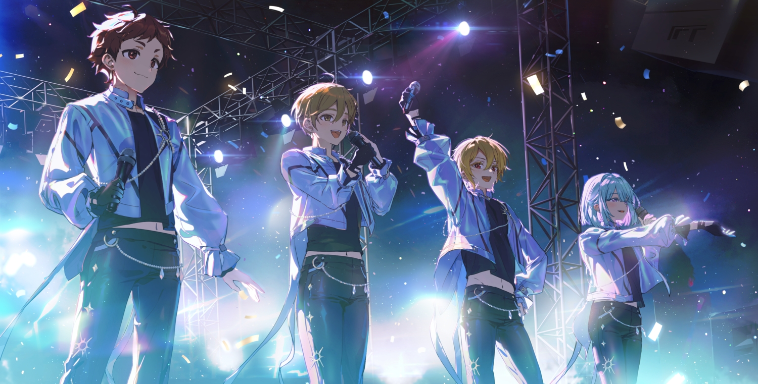 all_male, aqua_hair, blonde_hair, blush, brown_eyes, brown_hair, daby, ensemble_stars!