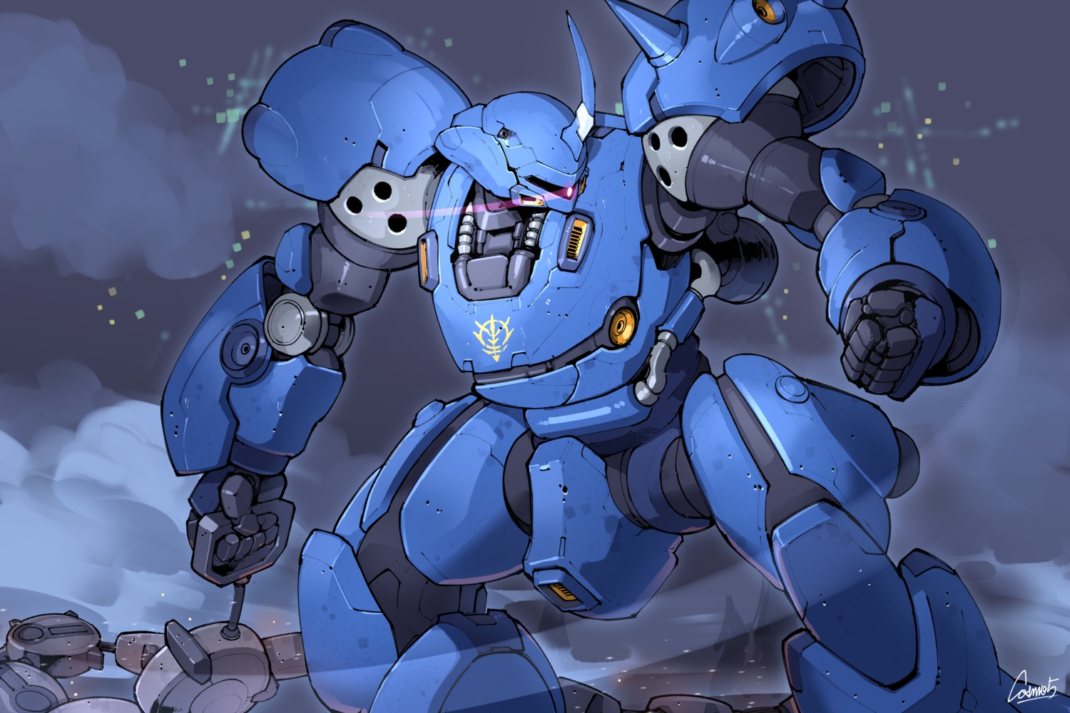 cosmo-5, gundam_0080, gundam_(series), kampfer_(mobile_suit), mecha, mobile_suit_gundam, no_humans, signed, weapon
