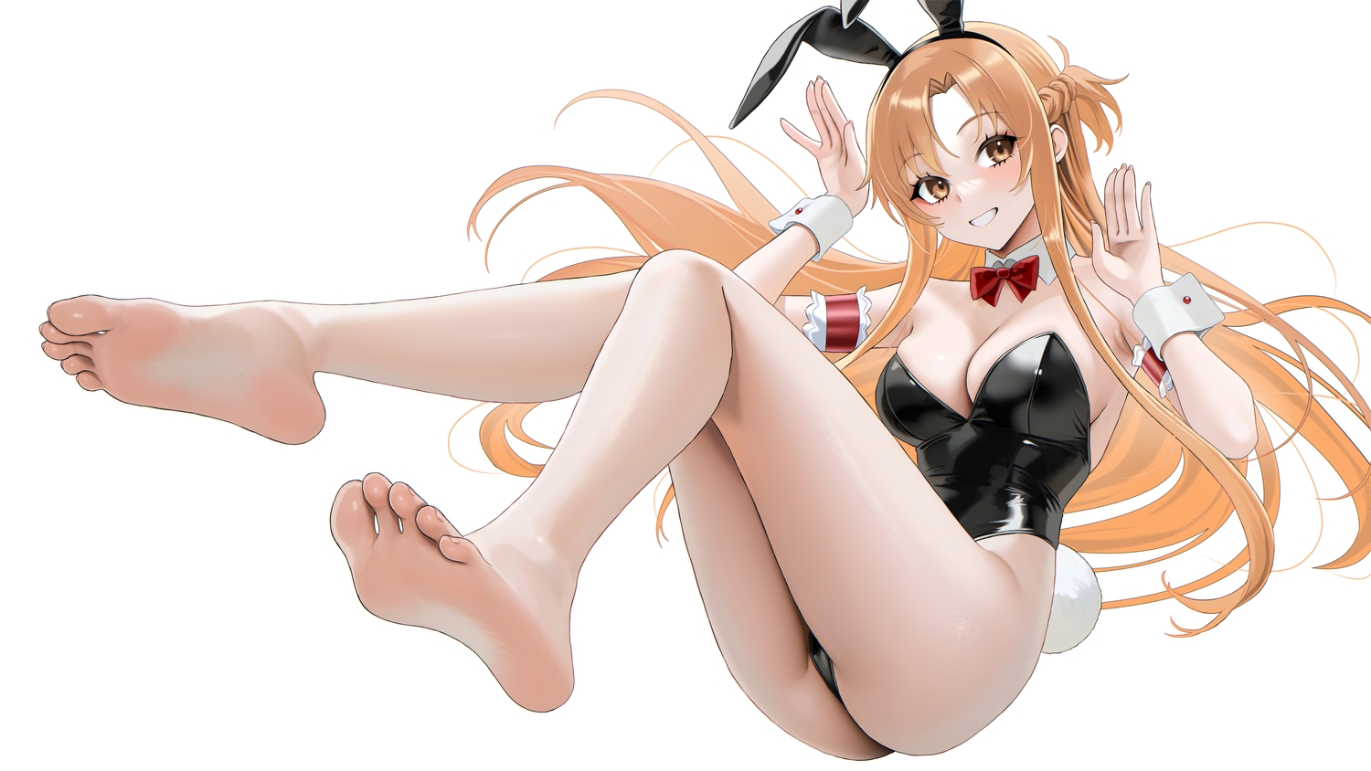animal_ears, barefoot, braids, breasts, brown_eyes, buko_(bukosuki), bunny_ears, bunnygirl