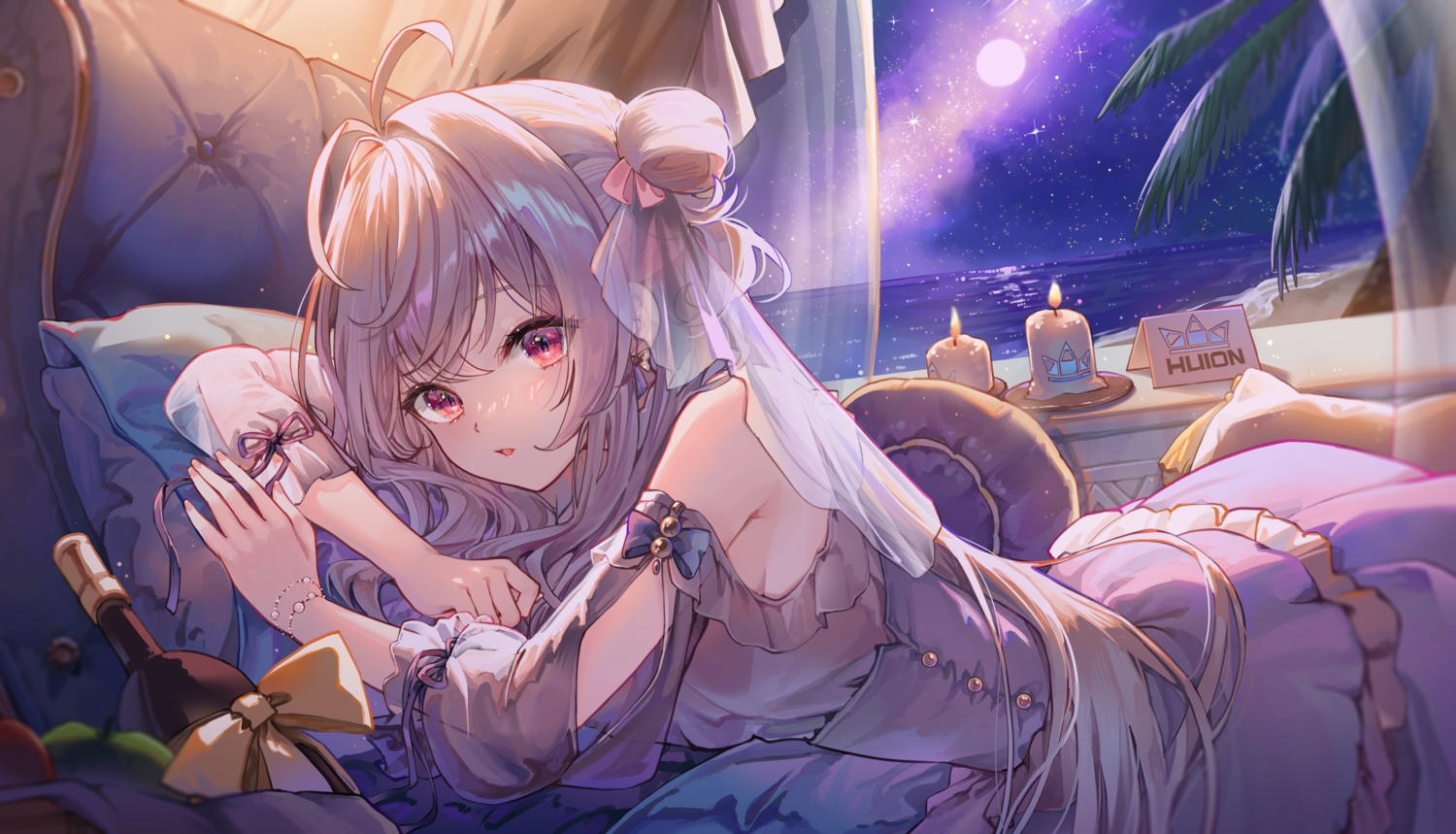 apple, beach, bed, bow, dress, drink, food, fruit