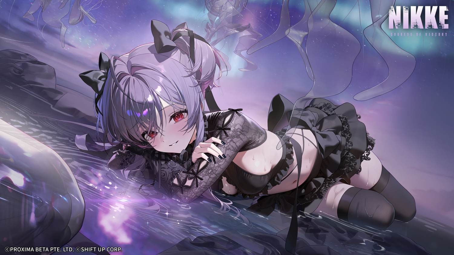 blush, bow, breasts, goddess_of_victory:_nikke, goth-loli, liberalio_(nikke), logo, lolita_fashion