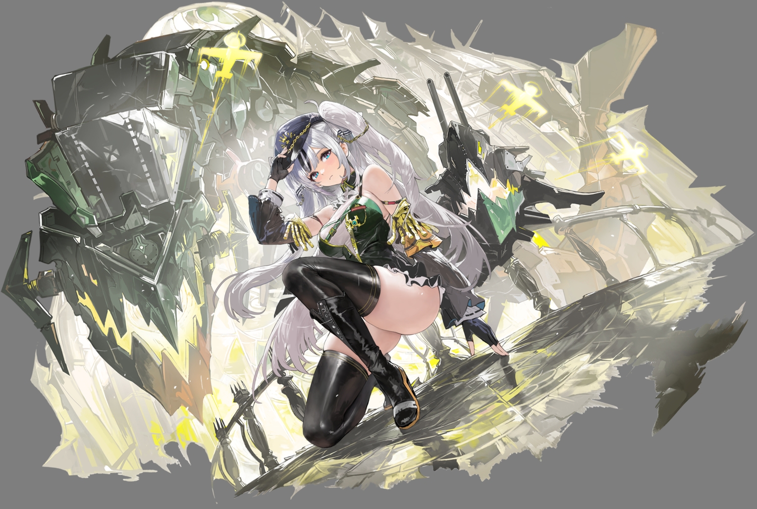 anthropomorphism, azur_lane, blue_eyes, boots, elbe_(azur_lane), game_cg, gloves, gray_hair