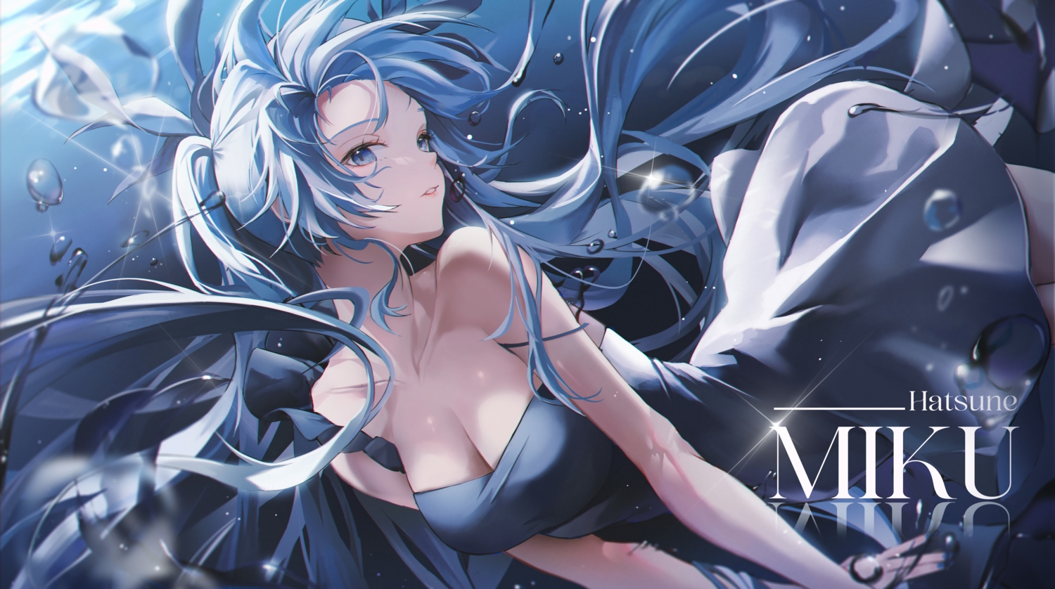blue_eyes, blue_hair, breasts, cleavage, close, deep-sea_girl_(vocaloid), dress, hatsune_miku