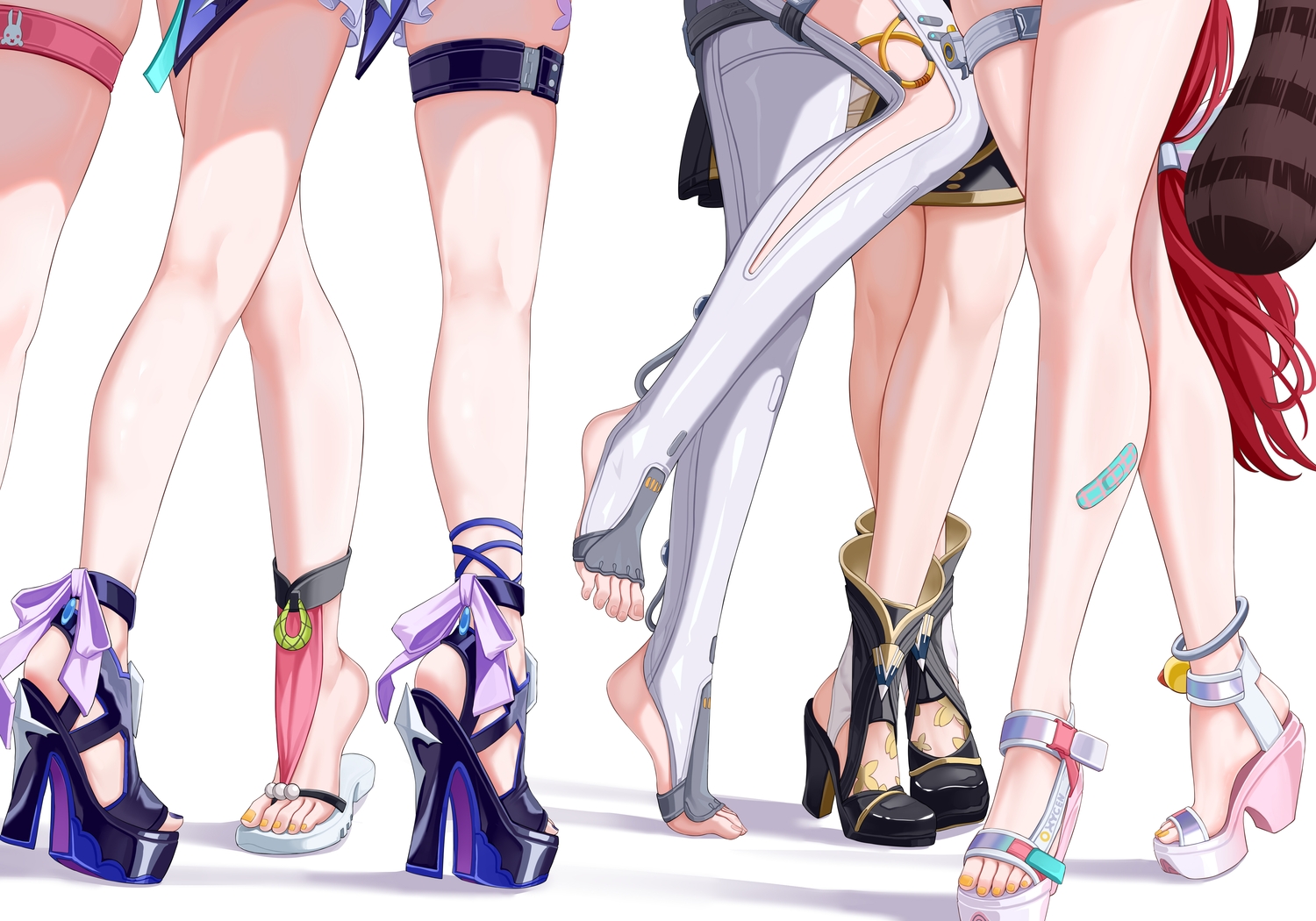 aichinaigai, alice_thymefield, bandaid, barefoot, bow, close, garter, group
