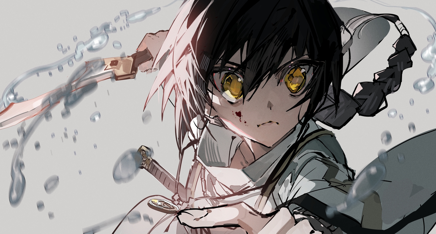 black_hair, blood, braids, close, fate/samurai_remnant, fate_(series), long_hair, mura_karuki