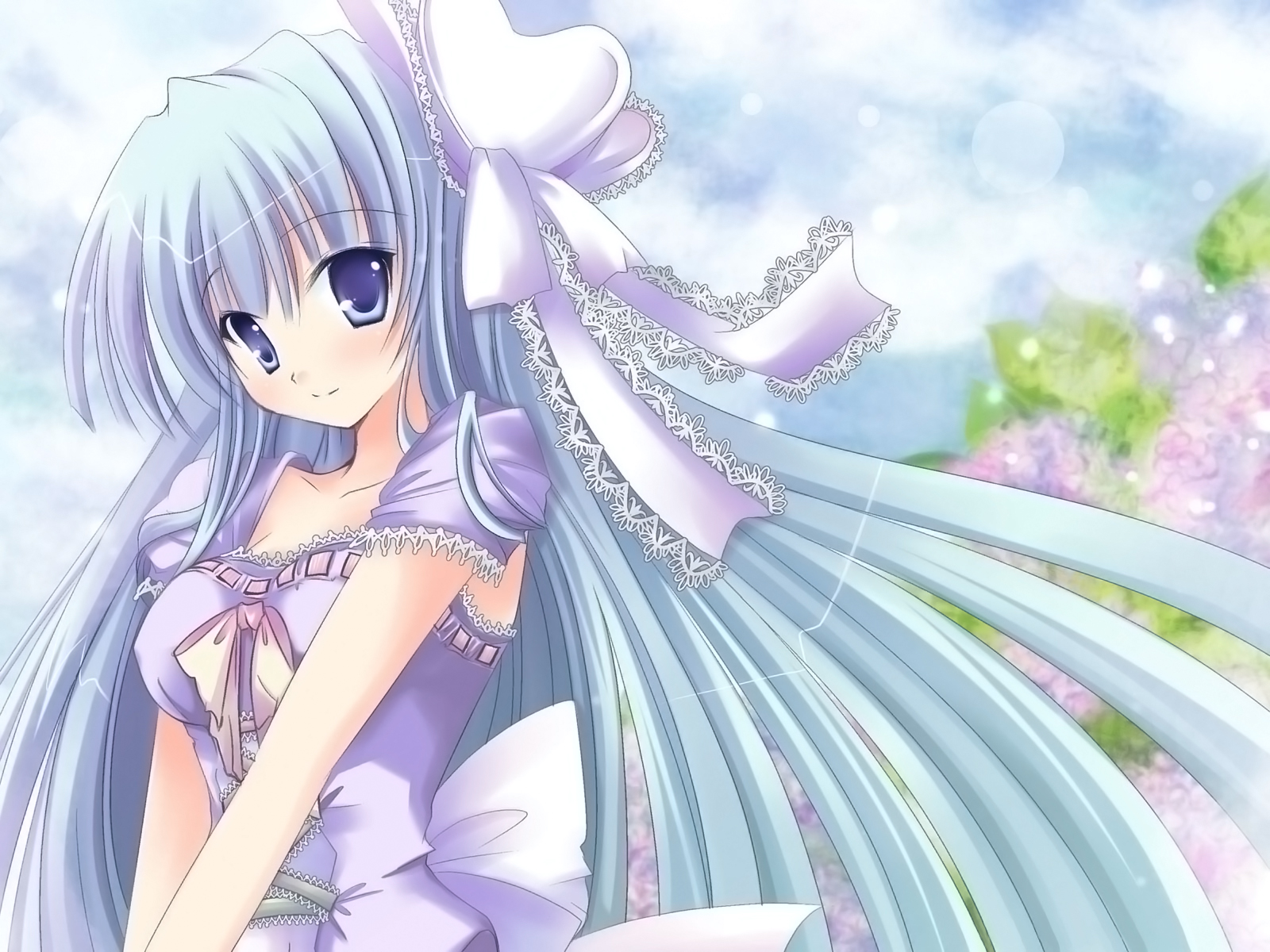 blue_eyes, blue_hair, dress, izumi_makoto, long_hair, ribbons
