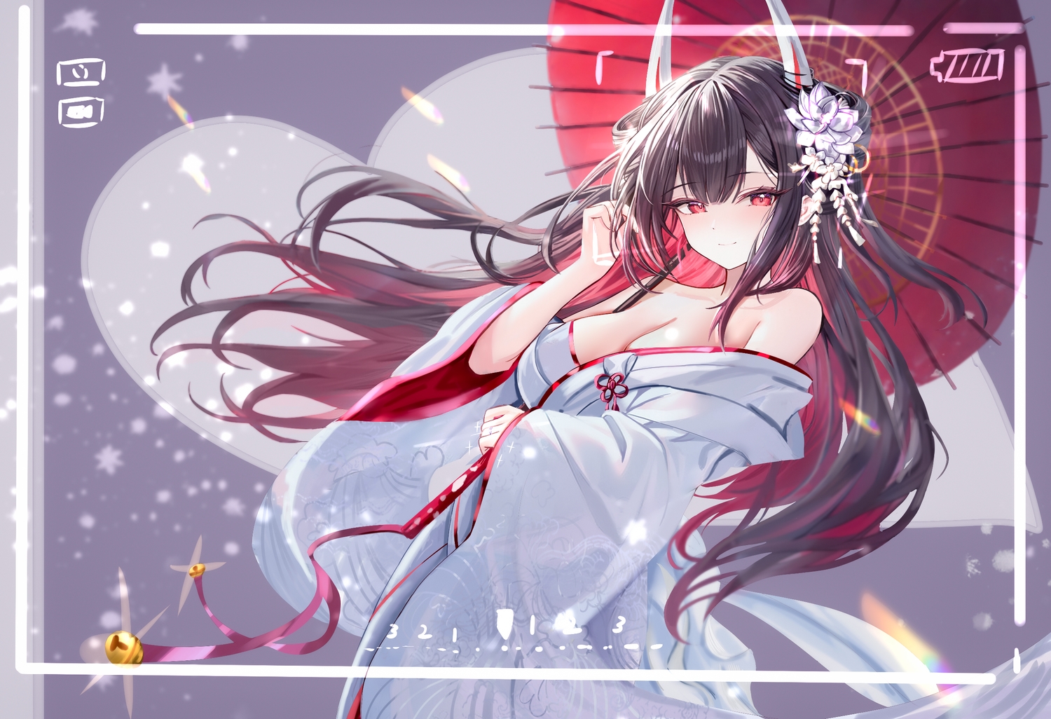 age_fx, anthropomorphism, azur_lane, bell, breasts, brown_hair, camera, cleavage