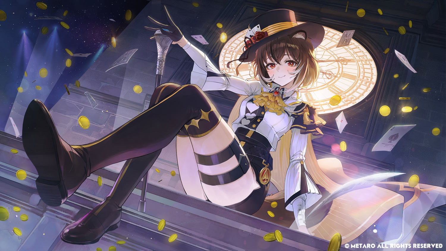 animal_ears, brown_hair, building, cyon_hart, daby, garter, gloves, hat
