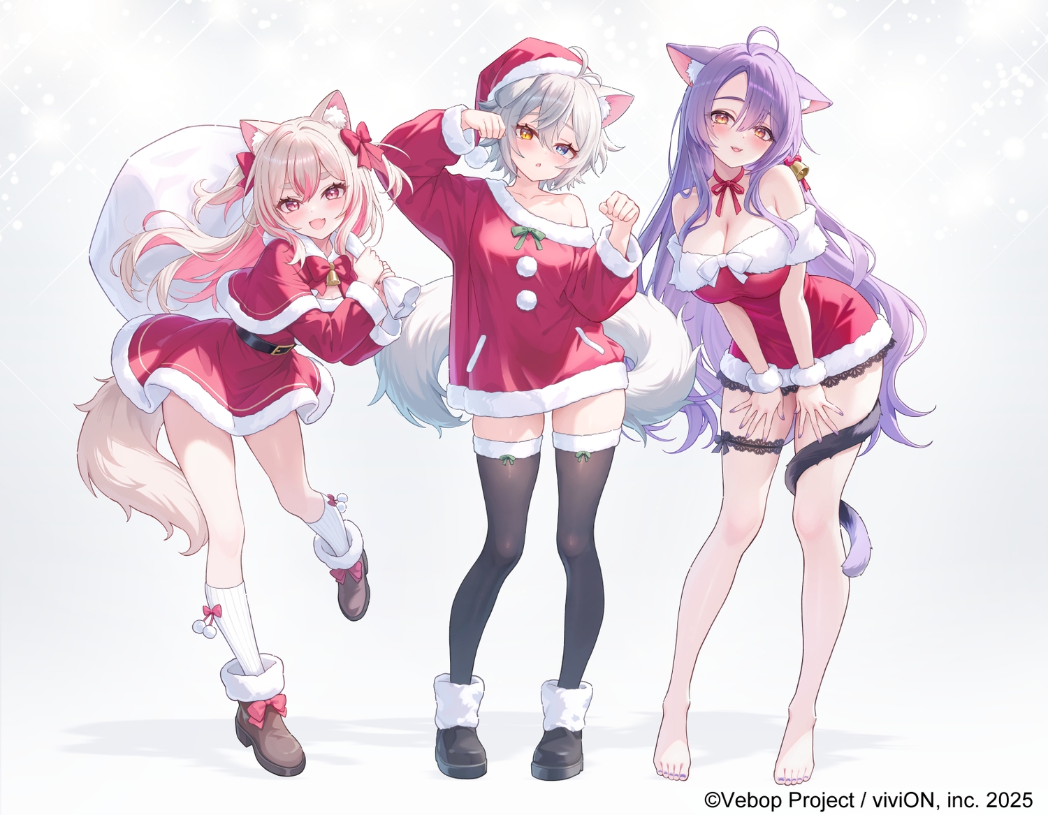 aliasing, animal_ears, barefoot, bell, bicolored_eyes, blonde_hair, blush, bow