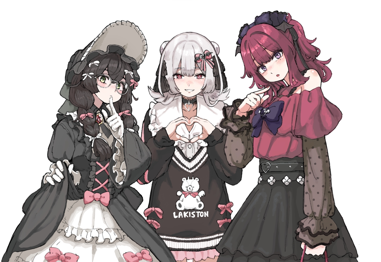 black_hair, blush, bow, braids, cevio, choker, dress, glasses