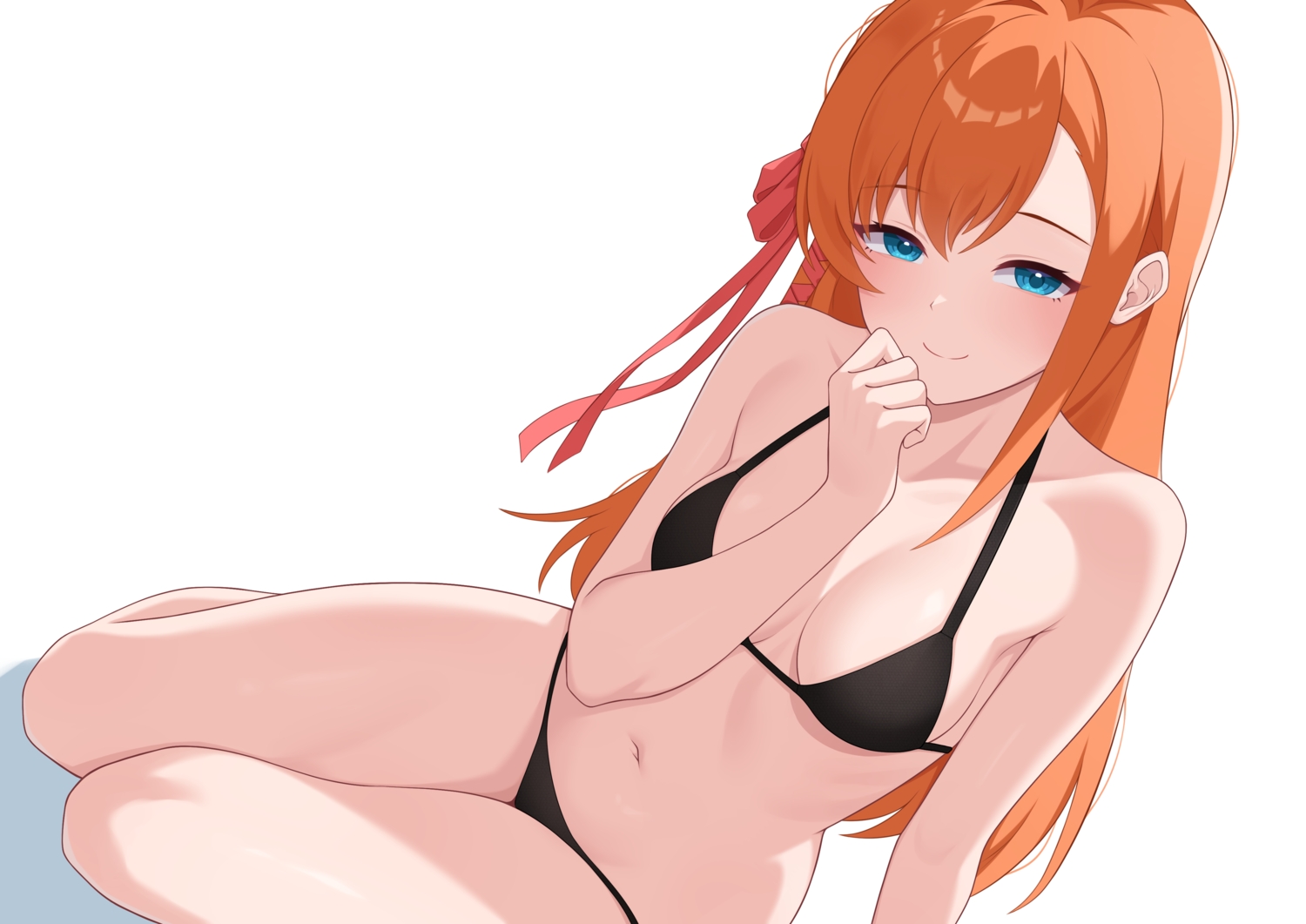 aqua_eyes, bikini, bow, breasts, final_fantasy, final_fantasy_xiv, long_hair, navel, orange_hair, ribbons, ryne_waters, swimsuit, tsubame_tien, white
