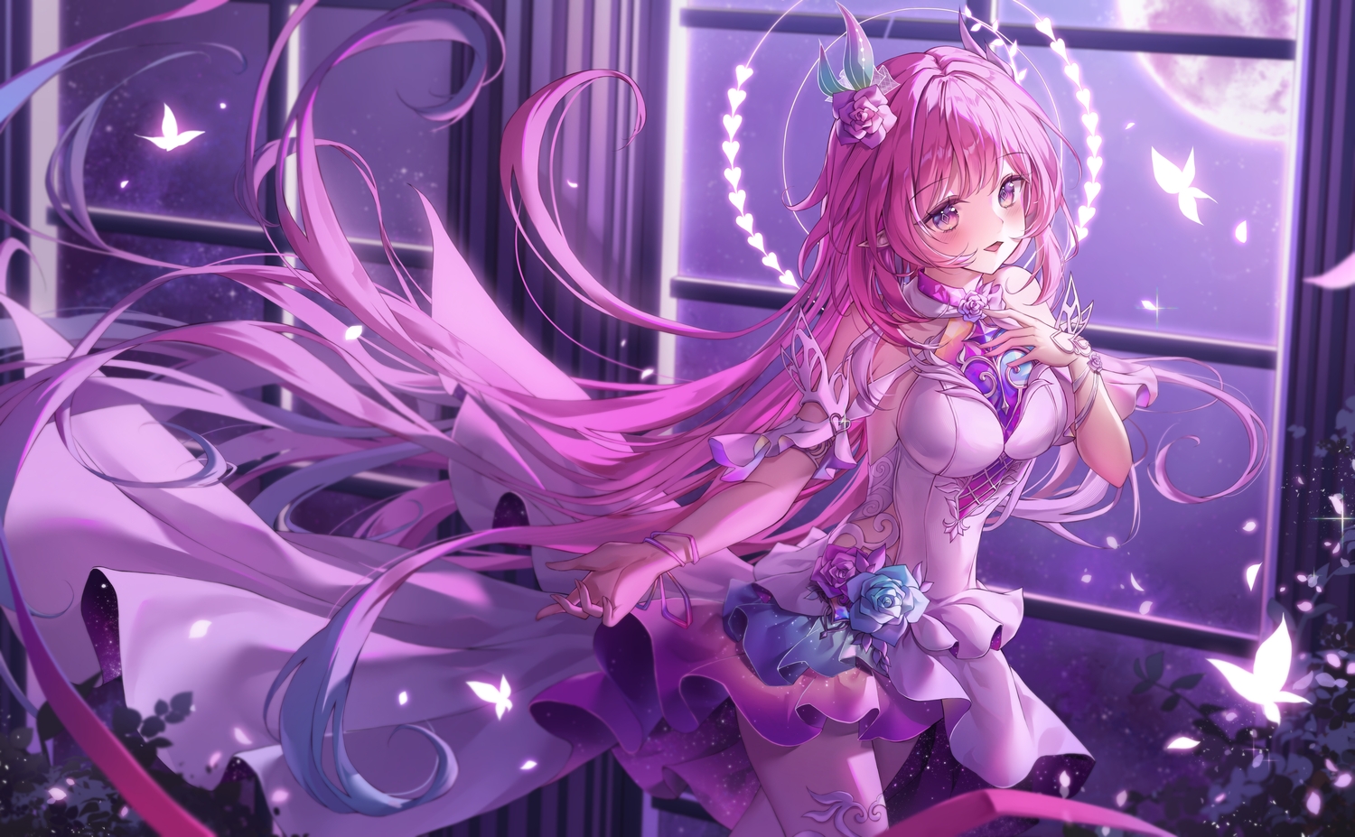 blush, breast_hold, butterfly, cat_smile, cyrene_(honkai:_star_rail), dress, gyom_i, honkai_(series)
