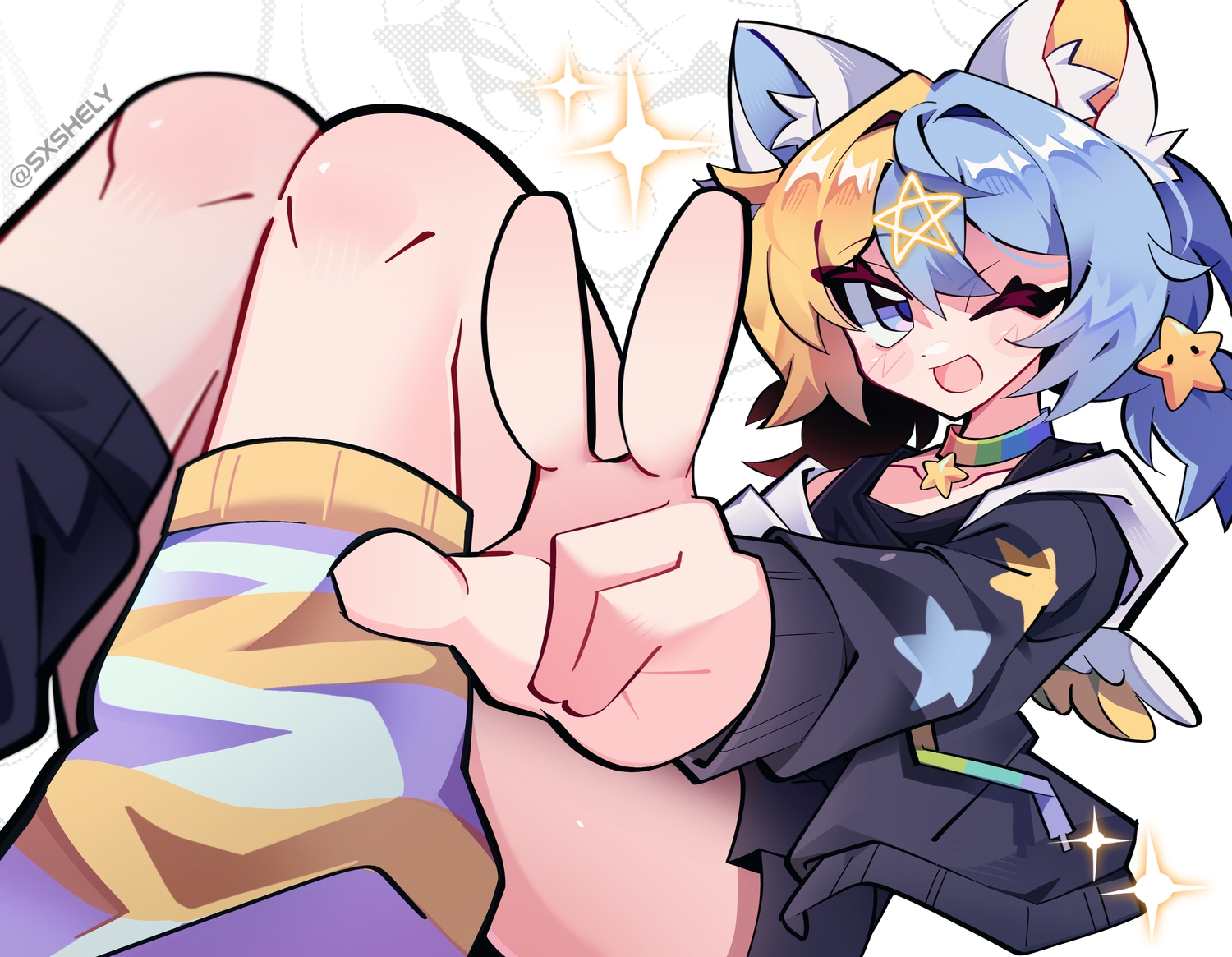 animal_ears, blush, choker, close, hood, original, purple_eyes, sashley