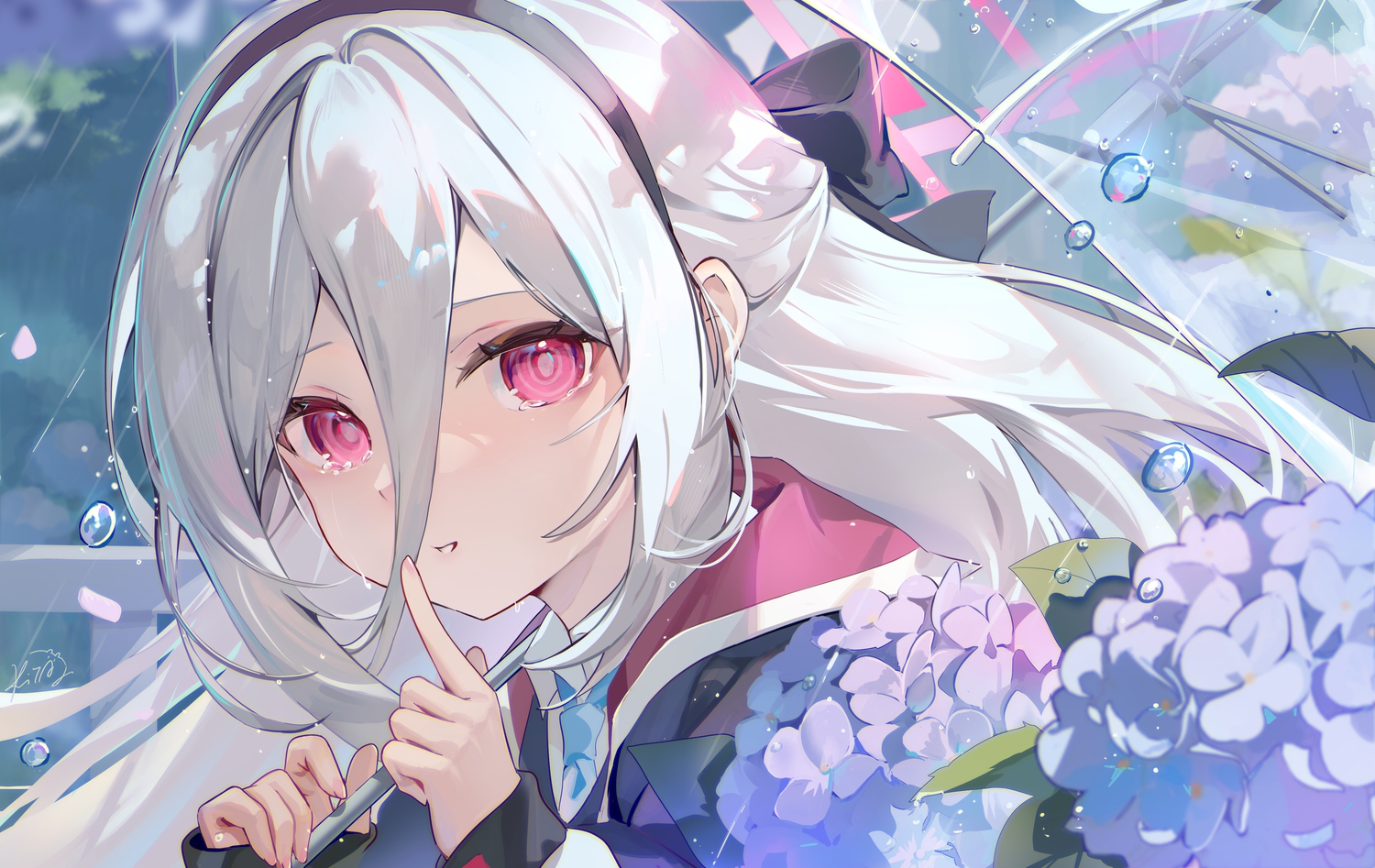 blue_archive, bow, close, flowers, gray_hair, headband, kei_(blue_archive), kita_(kitairoha)