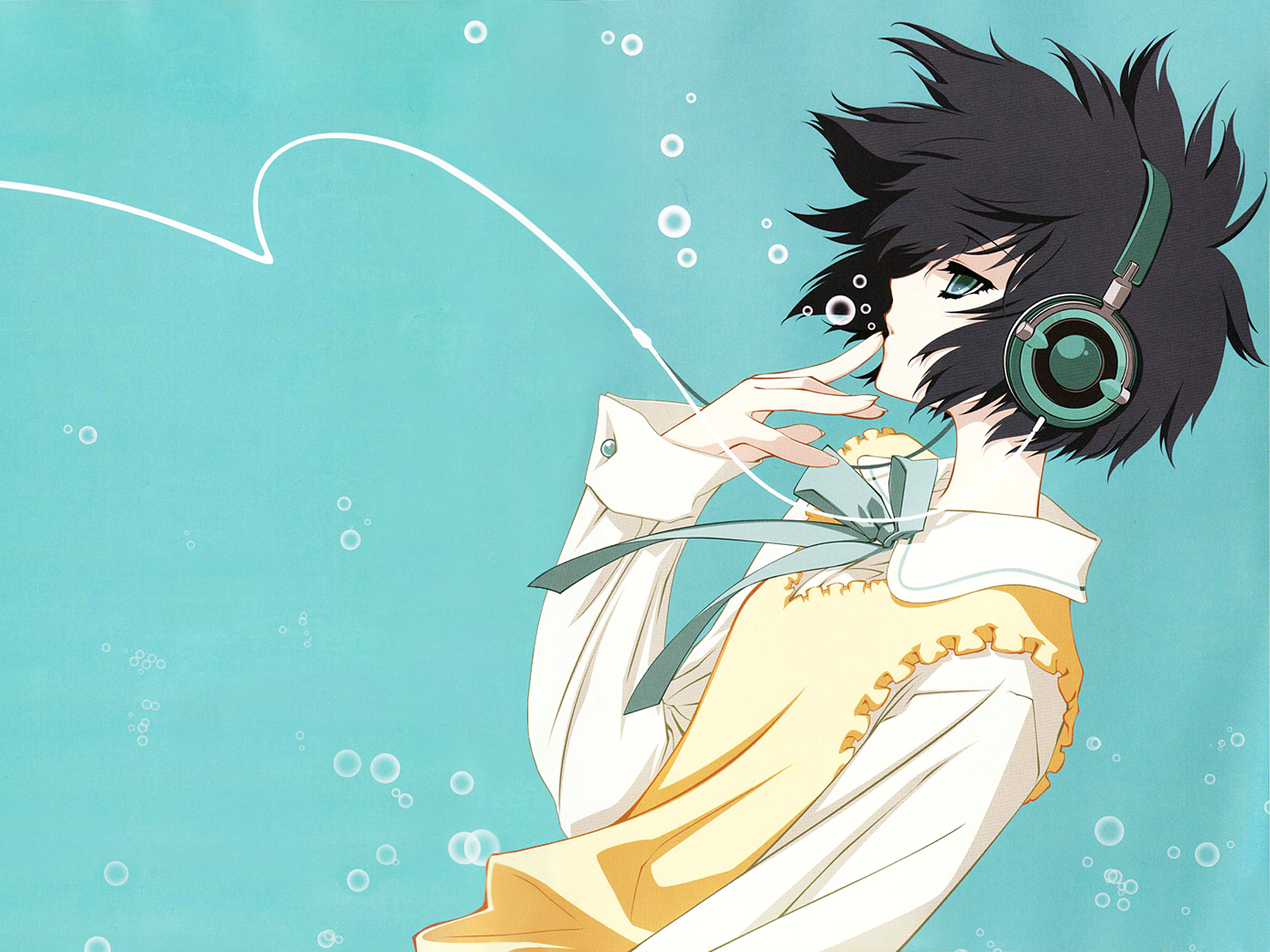 black_hair, blue, carnelian, headphones, para-sol, short_hair, yatabe_miu