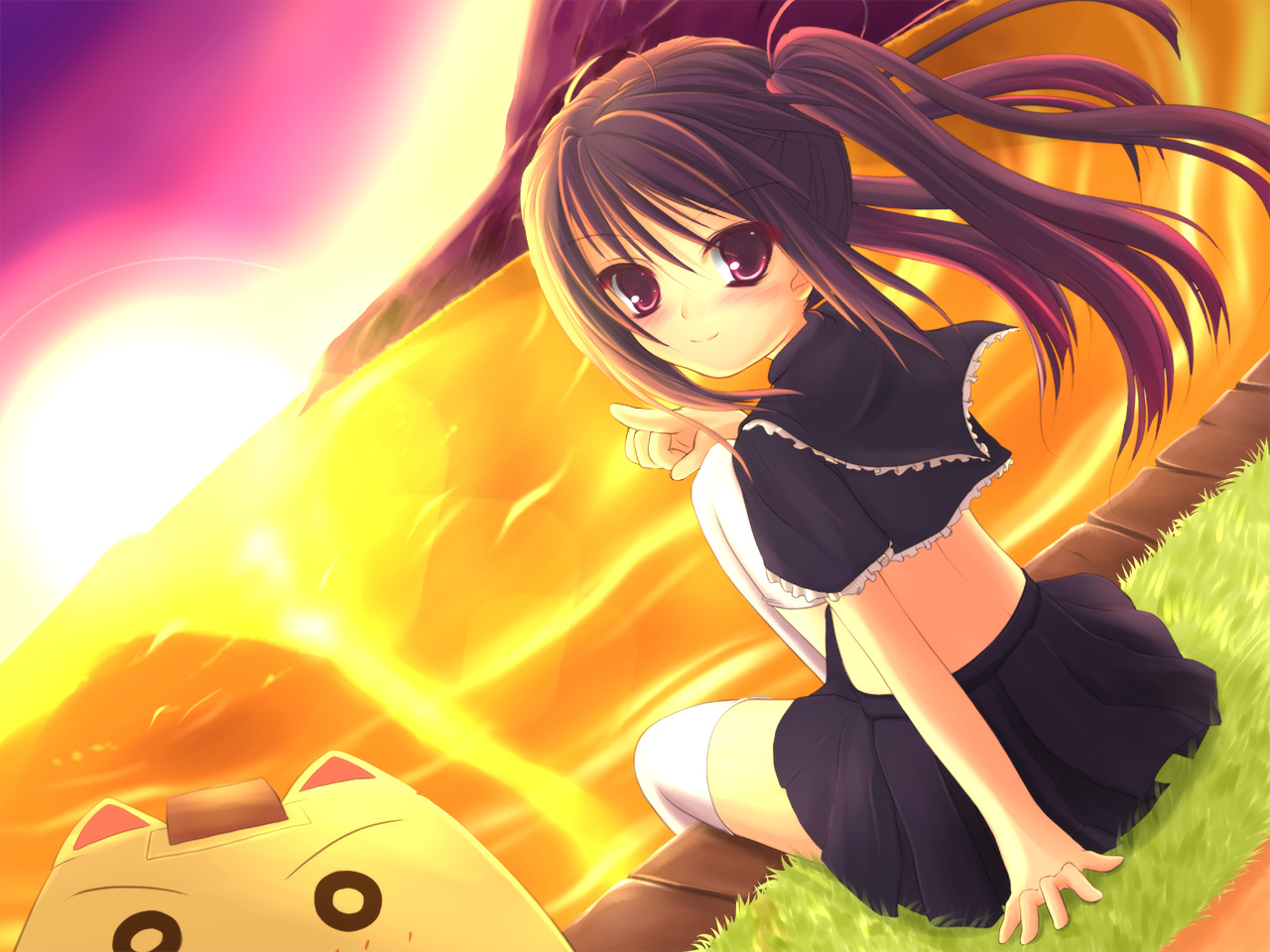 kooh, pangya, papel, red_eyes, skirt, thighhighs, water