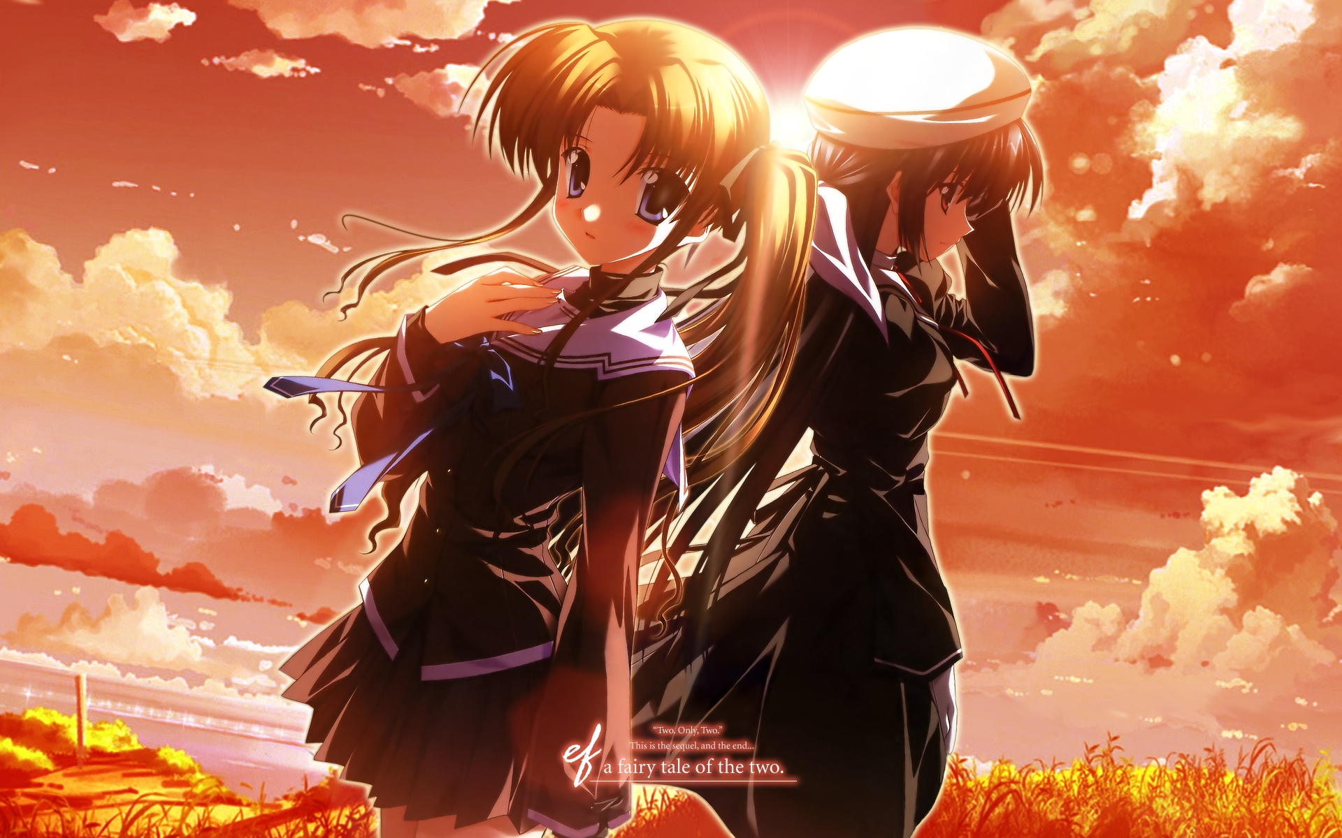 amamiya_yuuko, ef, ef_a_fairy_tale_of_the_two, hayama_mizuki, nanao_naru, school_uniform, sunset