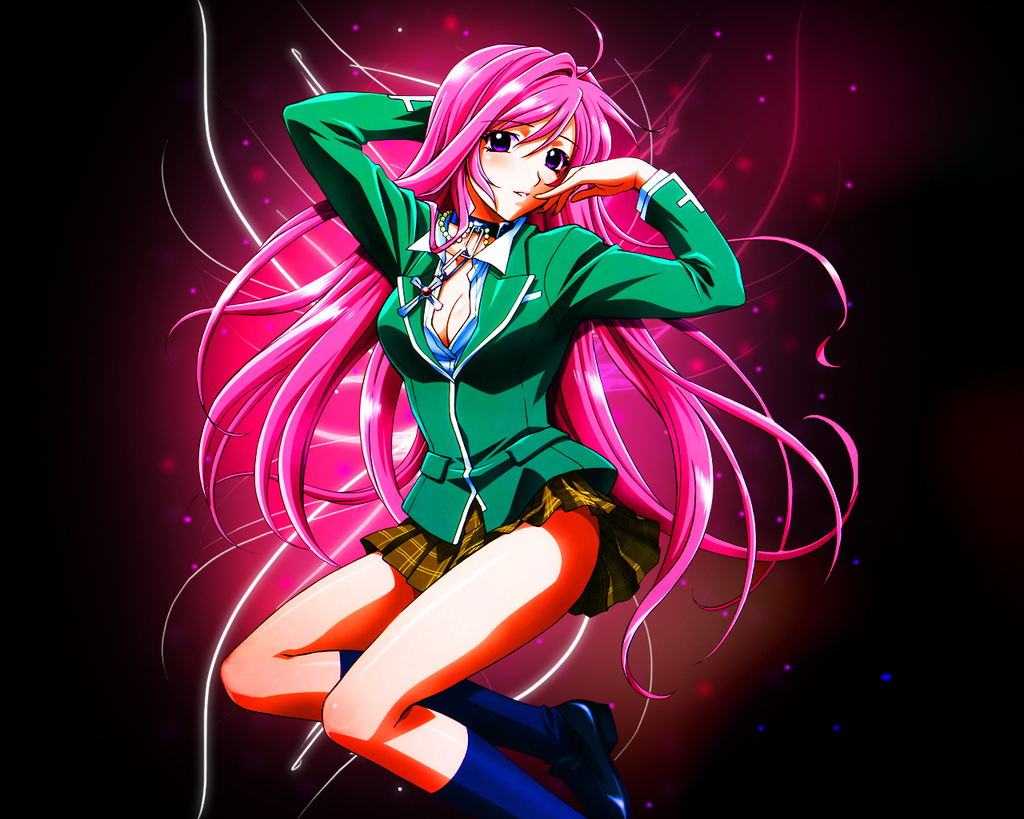 akashiya_moka, long_hair, pink_hair, purple_eyes, rosario+vampire, school_uniform
